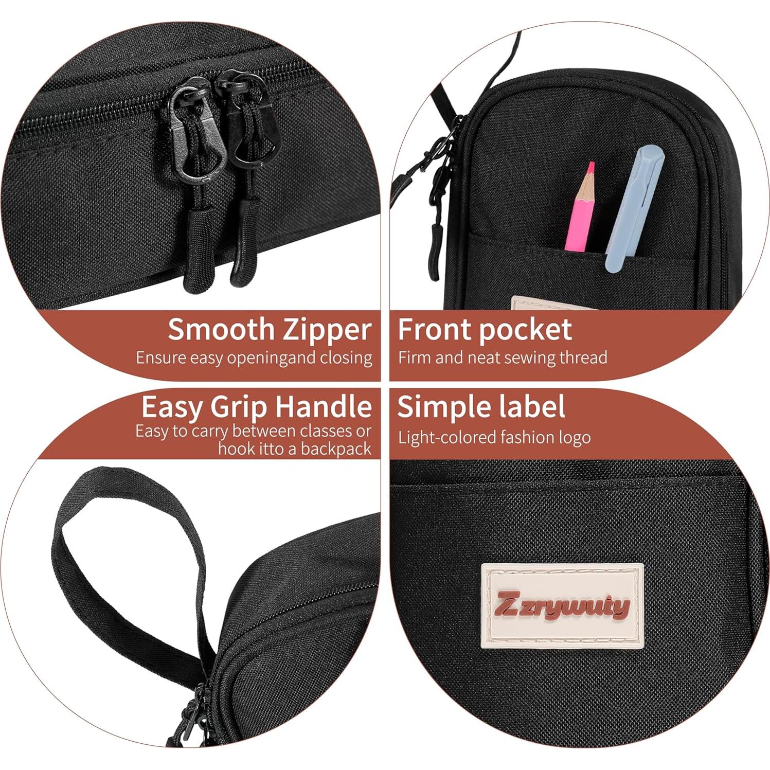 Estuche de Lápices Zzrywuty Grande Negro para Oficina y Viaje
