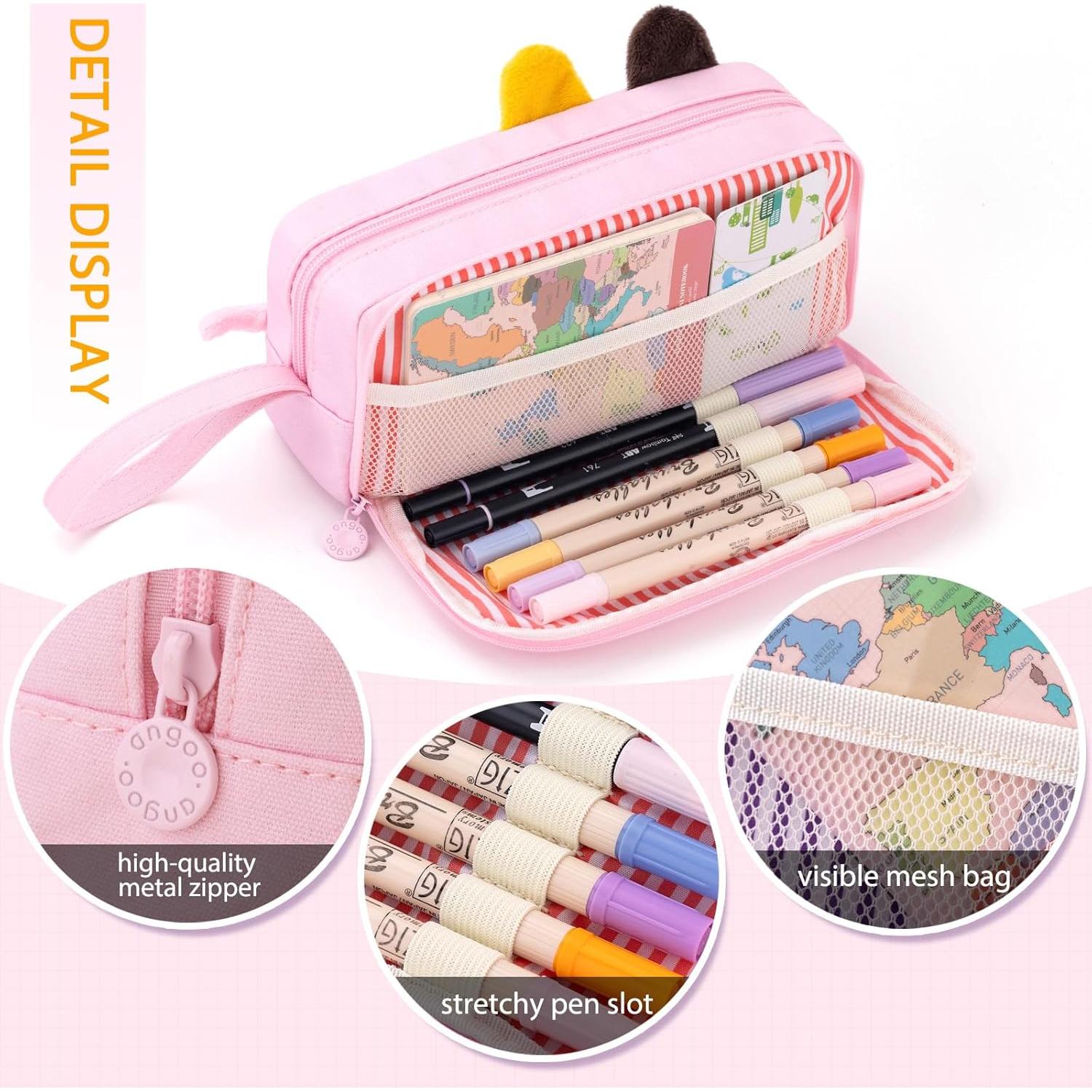 Estuche de Lápices CICIMELON Gato Rosa 1.55L 3D Bordado