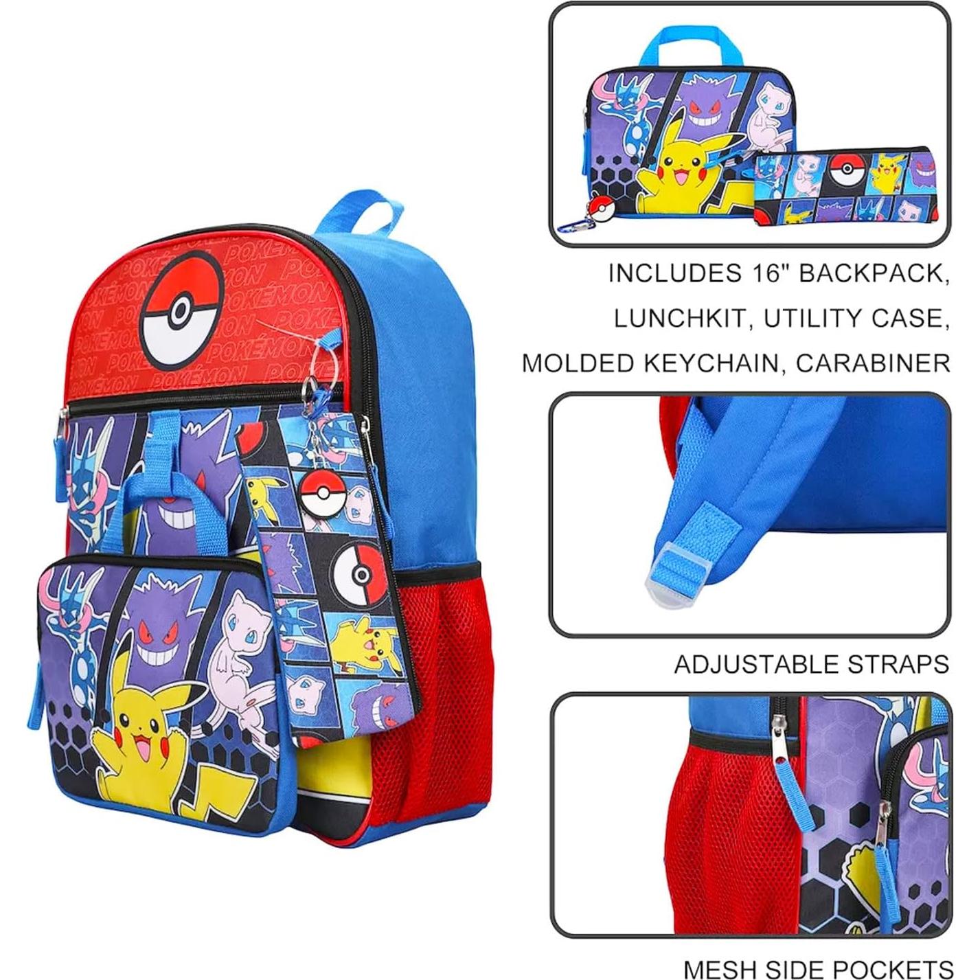 Mochila Escolar Pokemon 40.64 cm + Almuerzo, Estuche y Botella