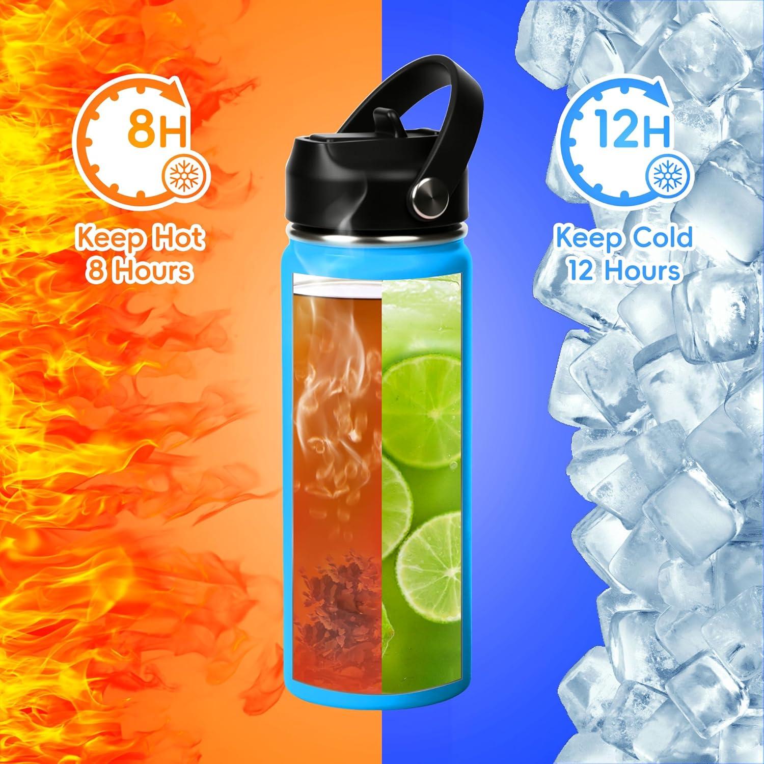 Botella de Agua Aislada 0.5L SEGXCFL Azul con Popote