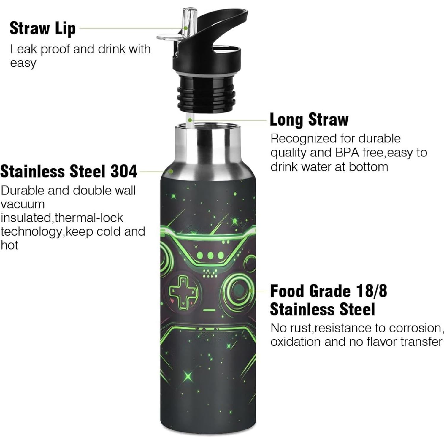 Botella de Agua Aislada Genérico 600 ml con Popote para Niños