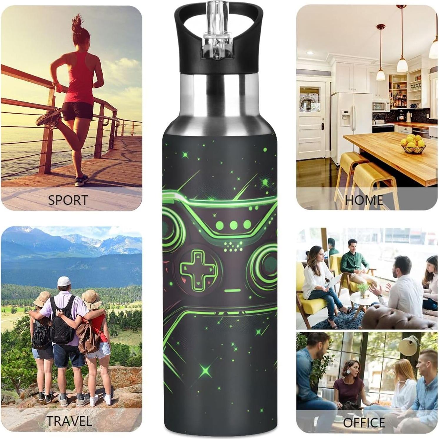 Botella de Agua Aislada Genérico 600 ml con Popote para Niños