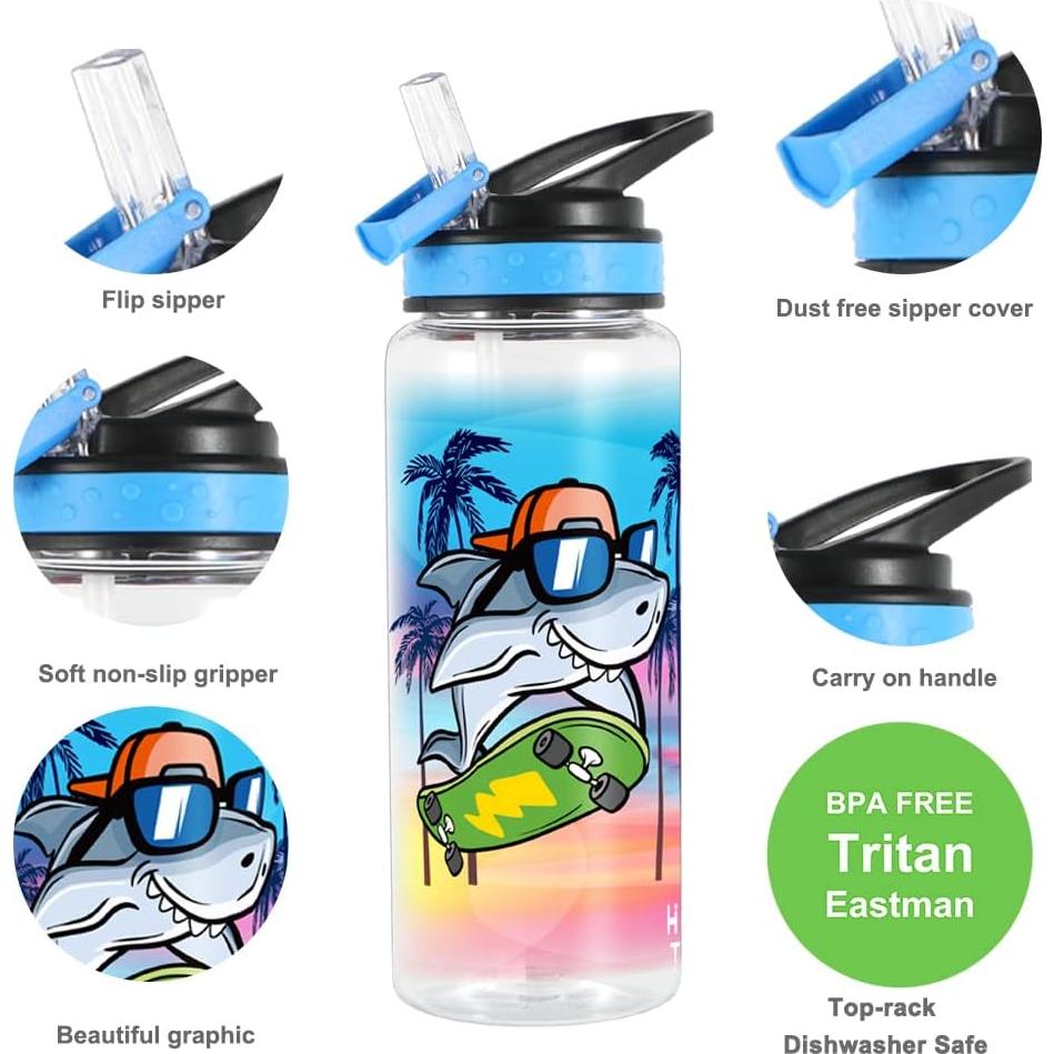 Botella de Agua para Niños Home Tune 680ml Sin BPA Tiburón