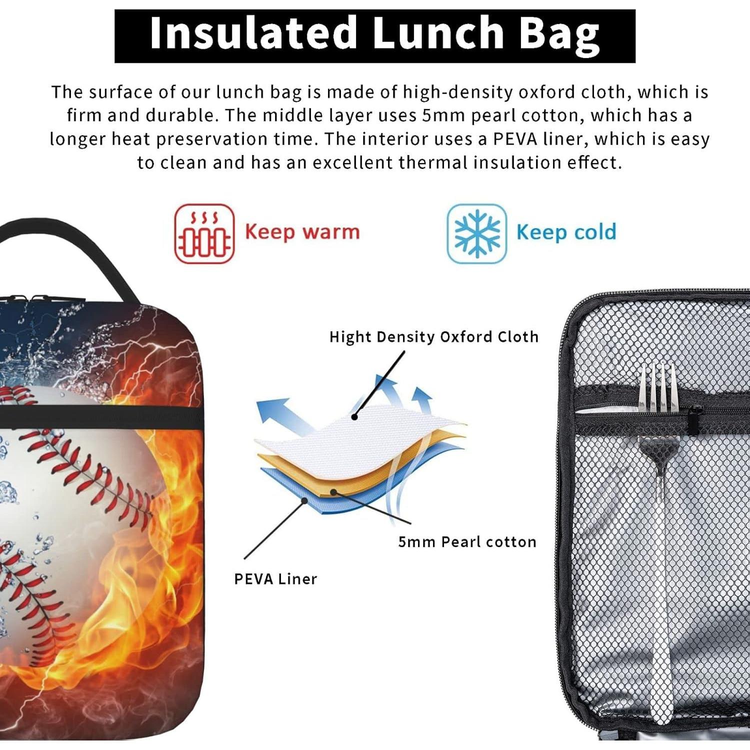 Bolsa de Almuerzo Aislada PTPLMM Cool Fire Baseball 20x10x25cm