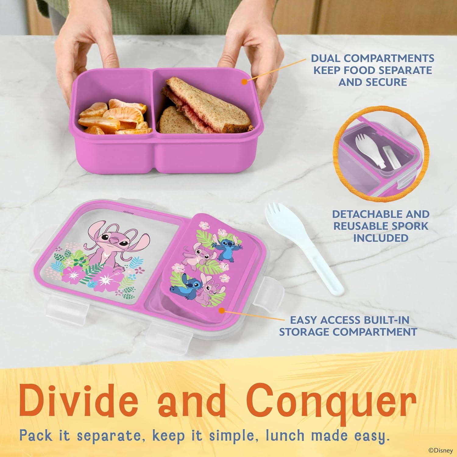 Caja Bento Disney Stitch y Ángel Rosa - Almuerzo a Prueba de Fugas