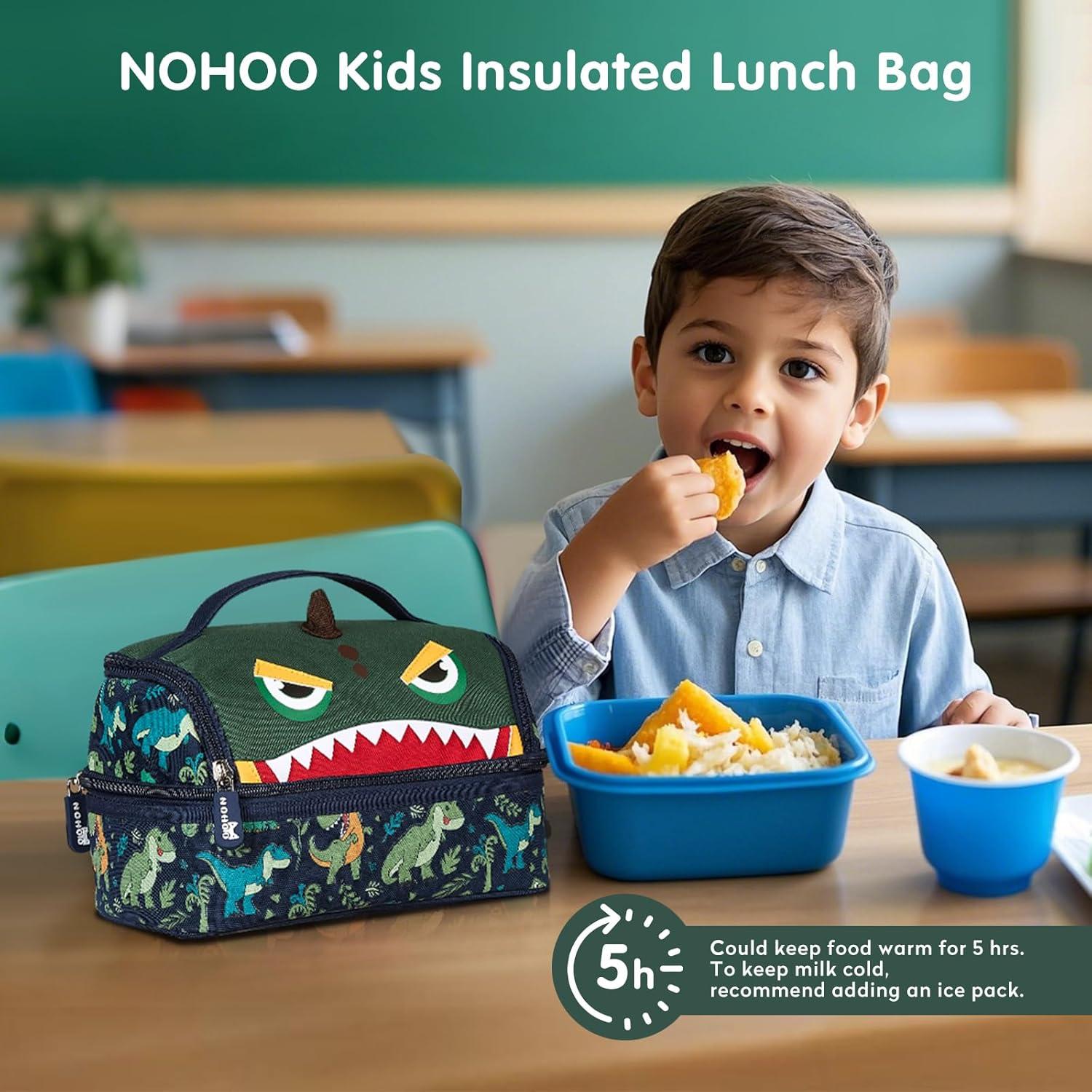 Bolsa de Almuerzo Aislada NOHOO Dinosaurio Verde 6L para Niños