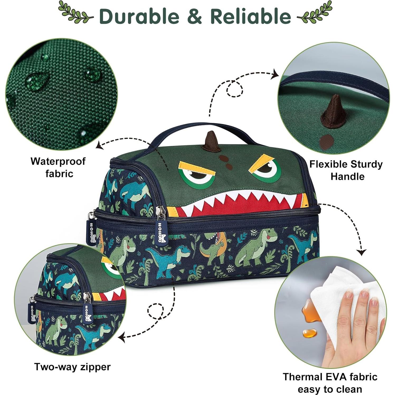 Bolsa de Almuerzo Aislada NOHOO Dinosaurio Verde 6L para Niños