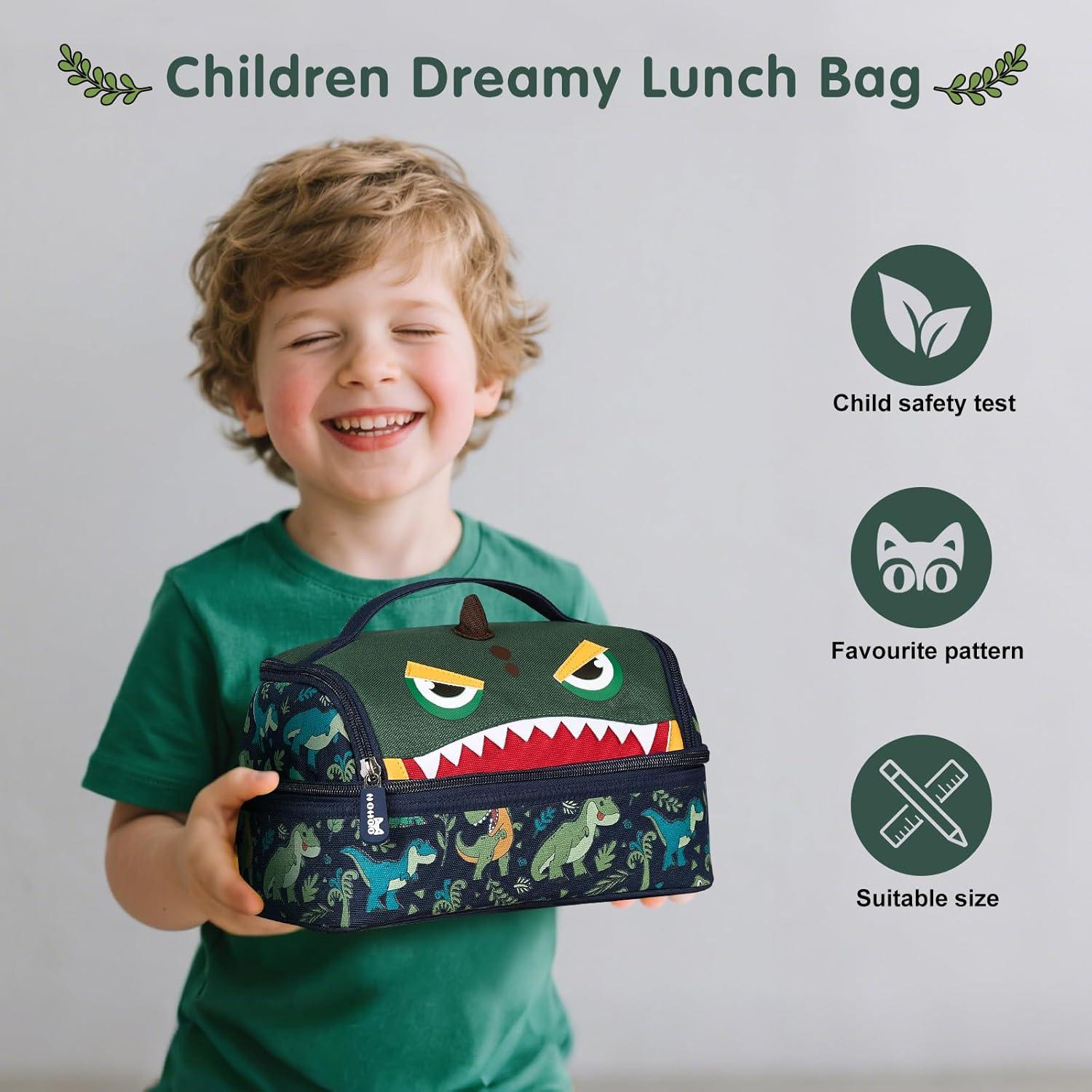 Bolsa de Almuerzo Aislada NOHOO Dinosaurio Verde 6L para Niños