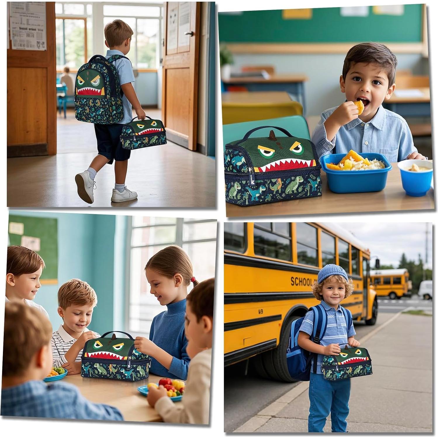 Bolsa de Almuerzo Aislada NOHOO Dinosaurio Verde 6L para Niños