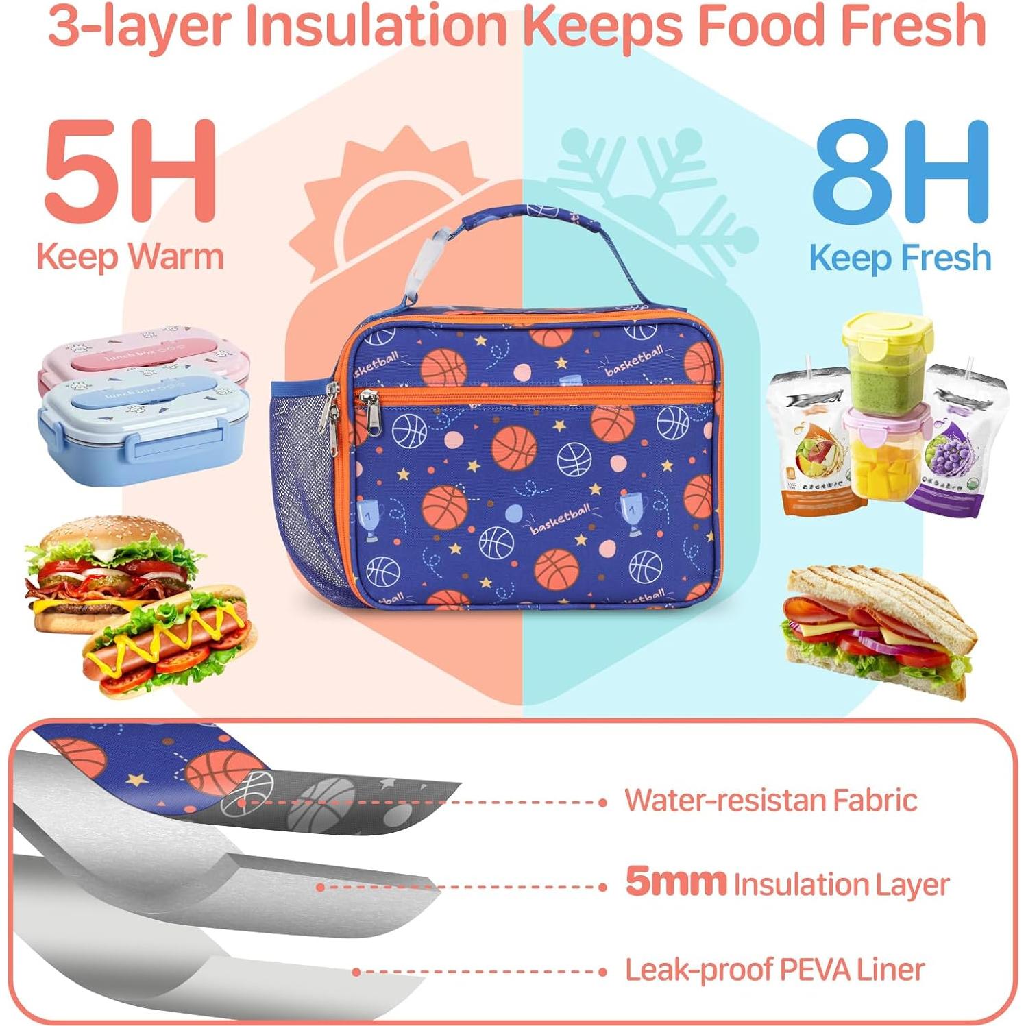 Bolsa de Almuerzo Aislada BrainyBees Baloncesto Azul 6L