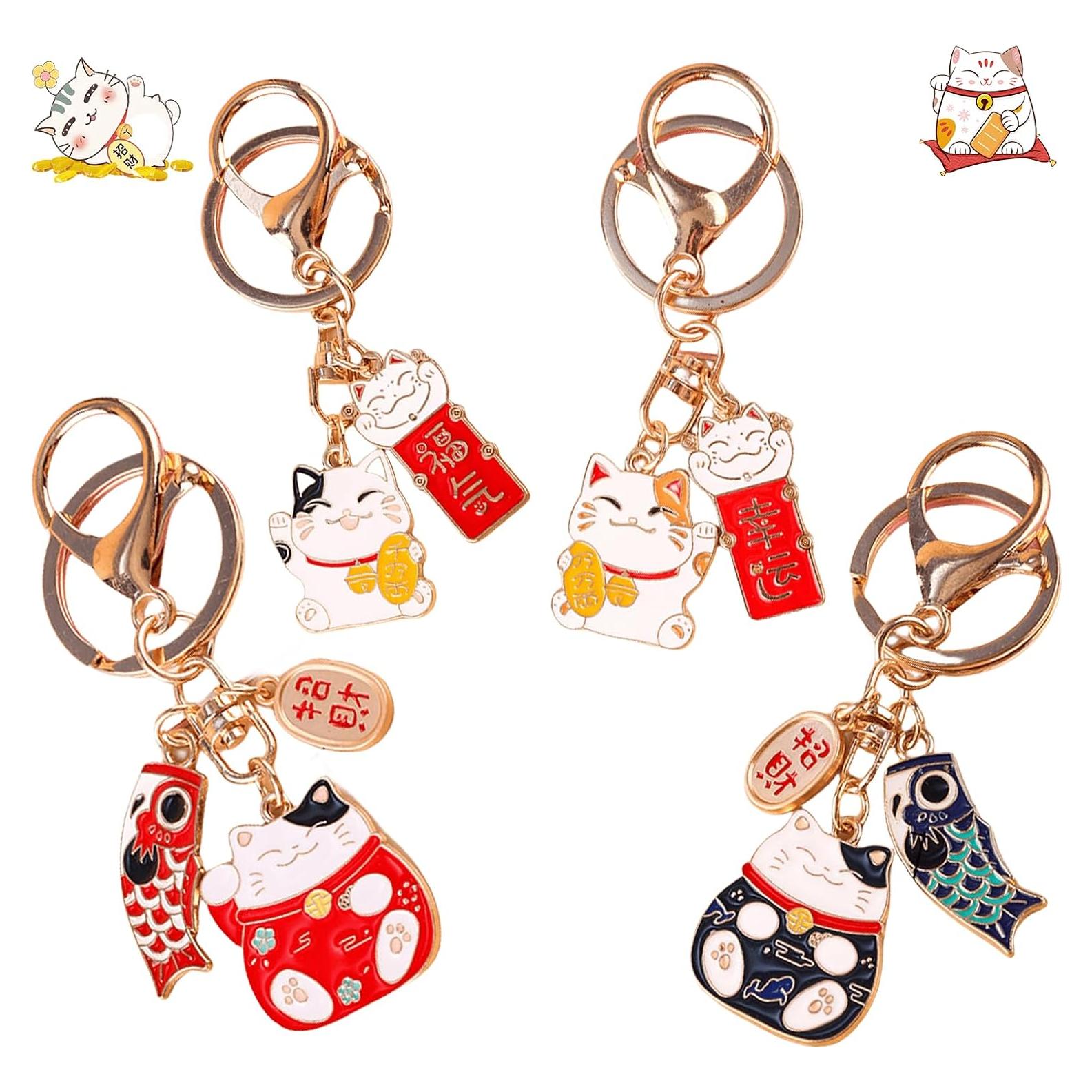 Set de 4 Llaveros Gato de la Suerte Zakrafo para Mujeres