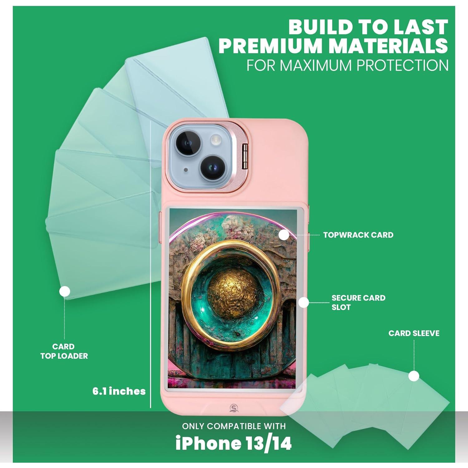 Funda protectora rosa para iPhone 13 y 14 con display y soporte