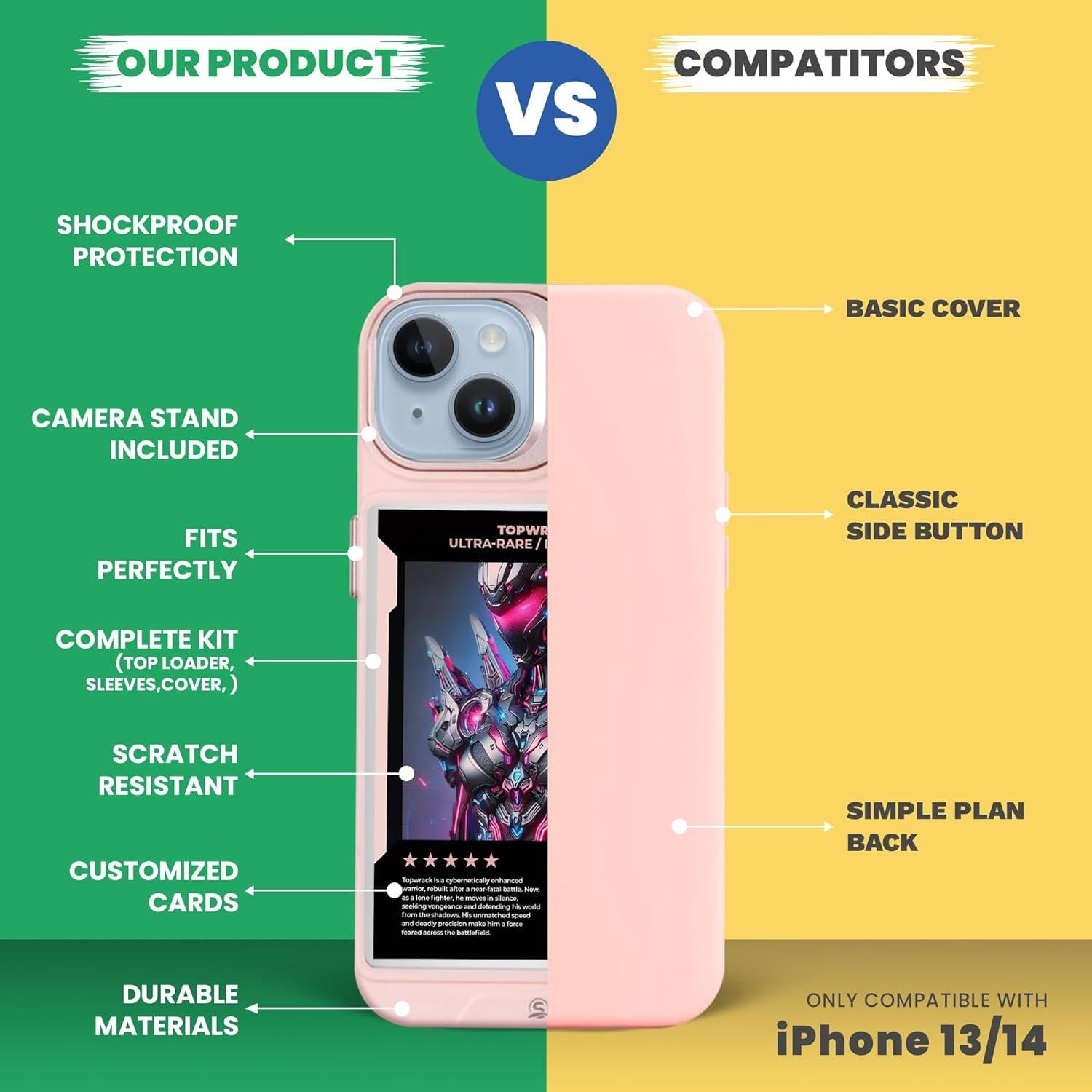 Funda protectora rosa para iPhone 13 y 14 con display y soporte