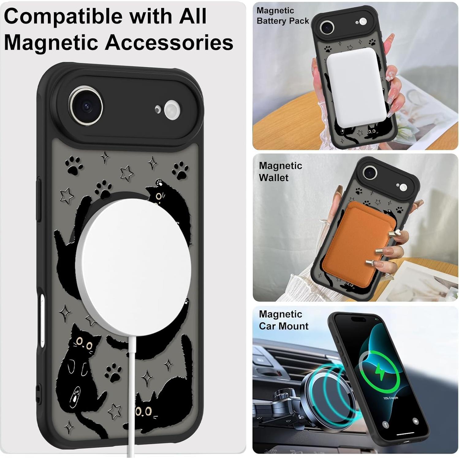 Funda Magnética Heaofei para iPhone 17 Air 6.5" Gatos Negros