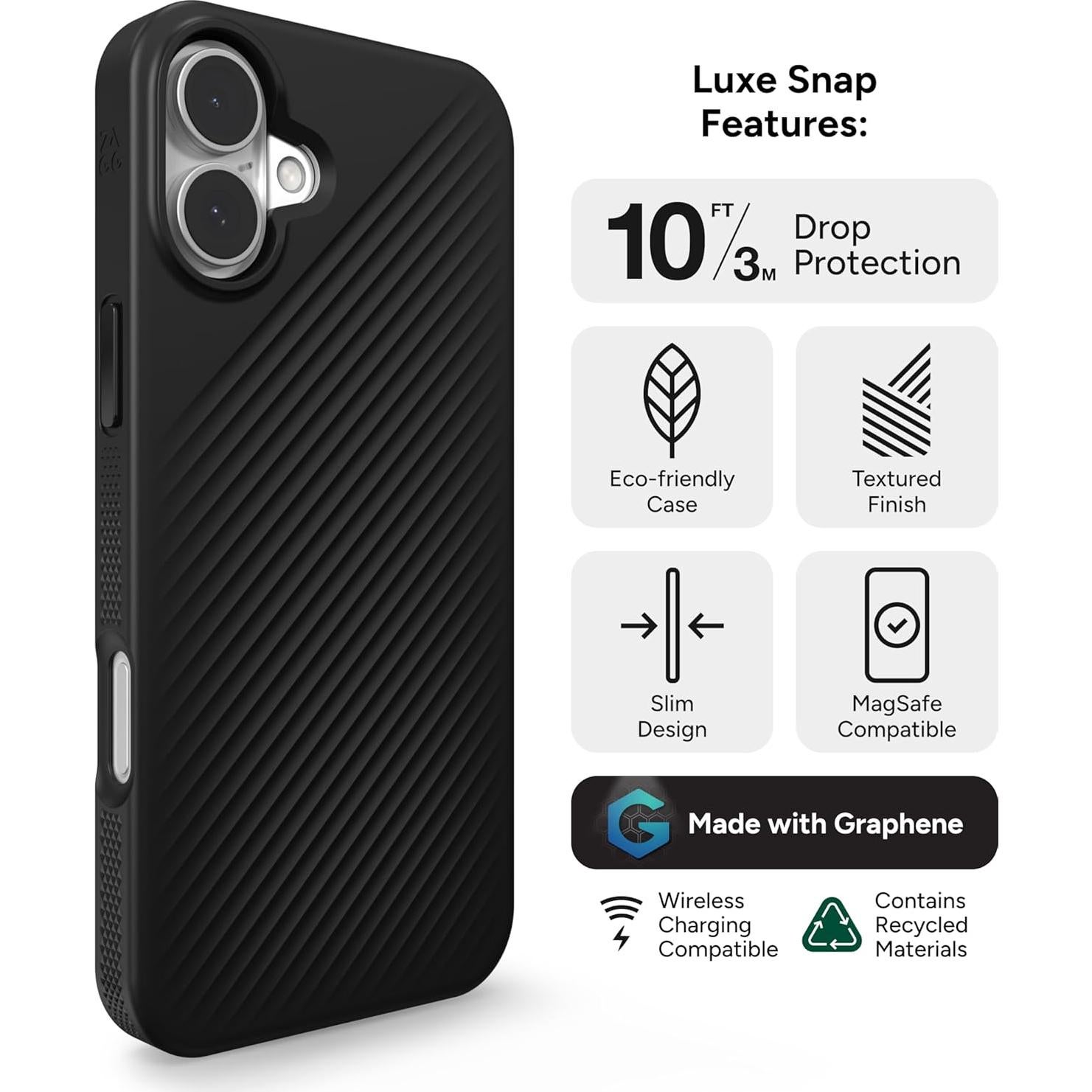Funda ZAGG Luxe Snap para iPhone 16 Plus - Carga Inalámbrica, Protección 3m, Ecológica