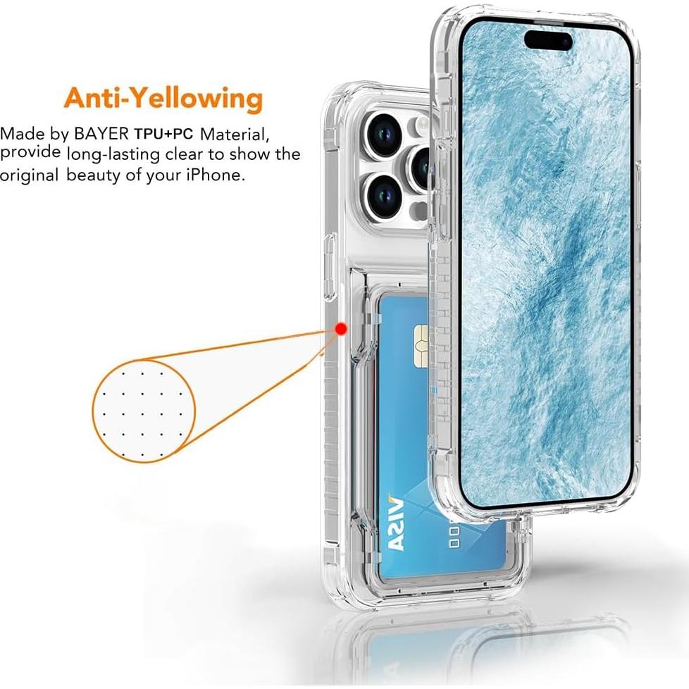 Funda billetera Marphe para iPhone 15 Pro - Transparente, 3 ranuras