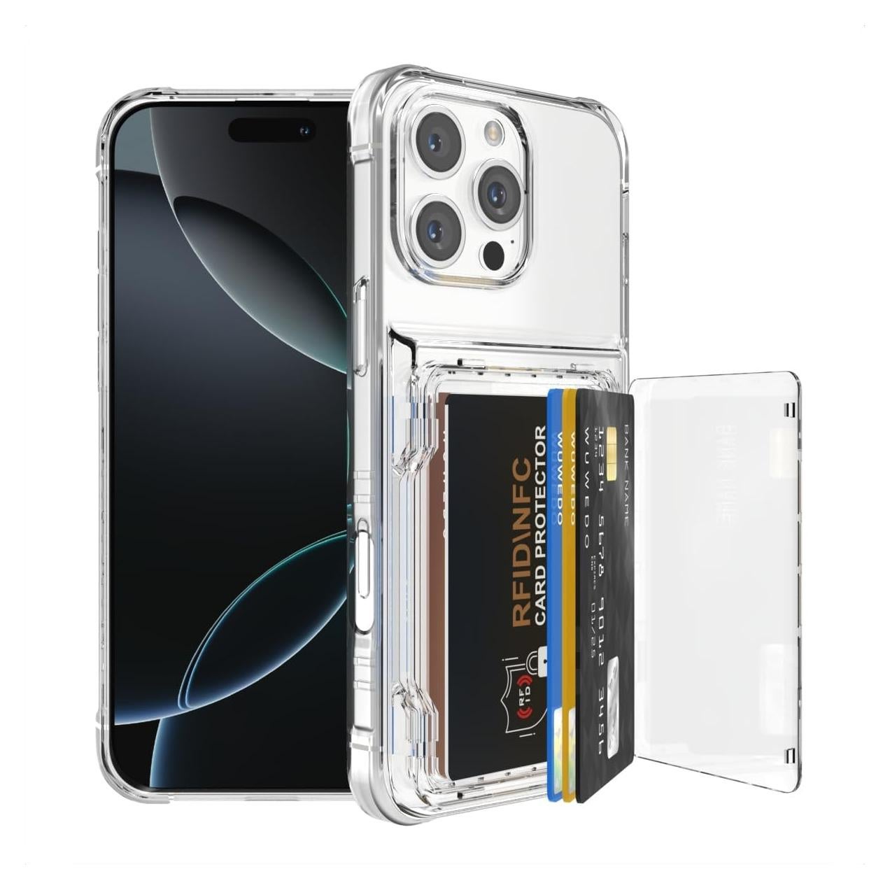 Funda híbrida para iPhone 16 Pro Max Wuwedo con RFID, 5 tarjetas