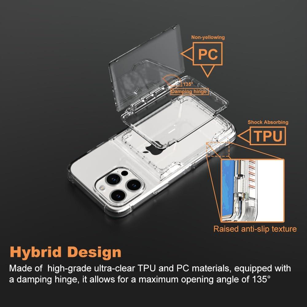 Funda híbrida para iPhone 16 Pro Max Wuwedo con RFID, 5 tarjetas