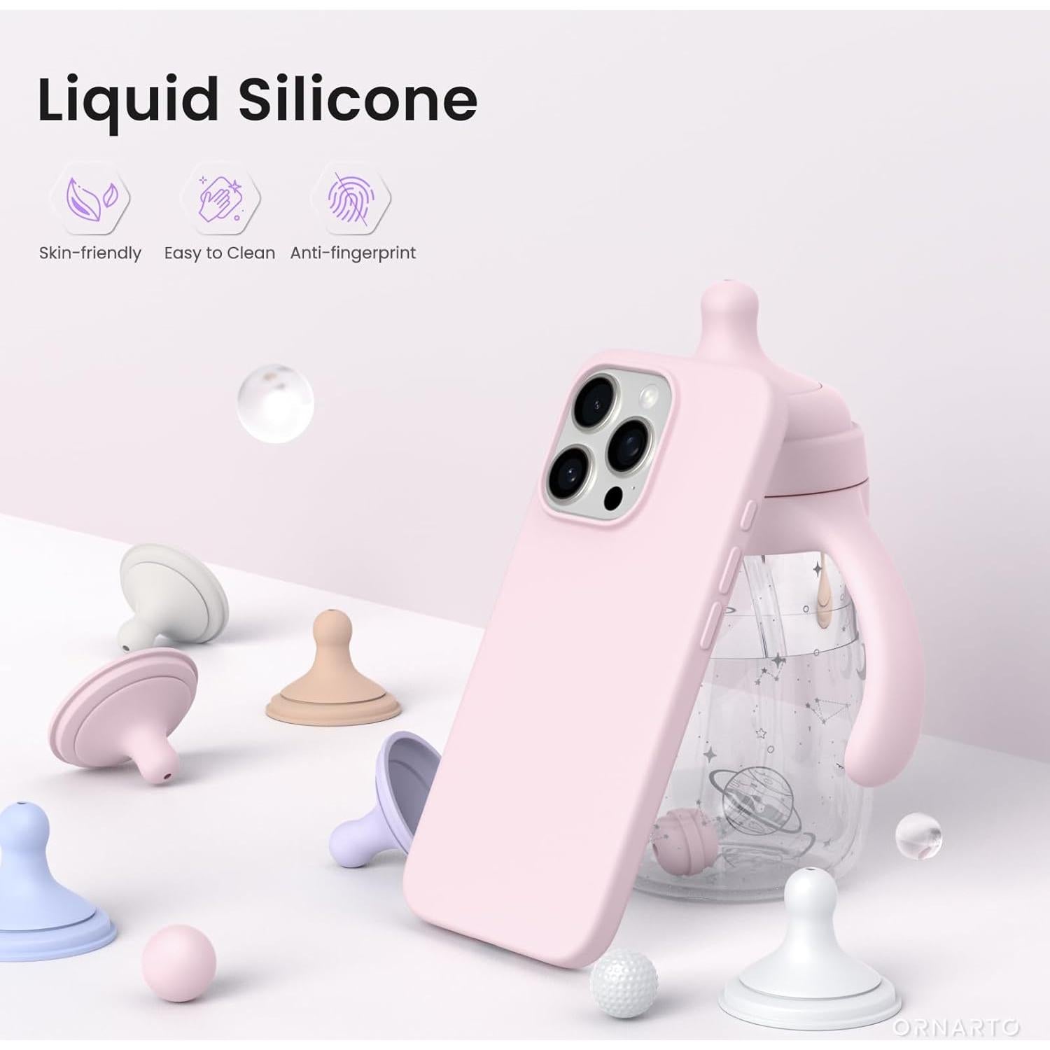 Funda Silicona Líquida ORNARTO para iPhone 16 Pro - Rosa Tiza