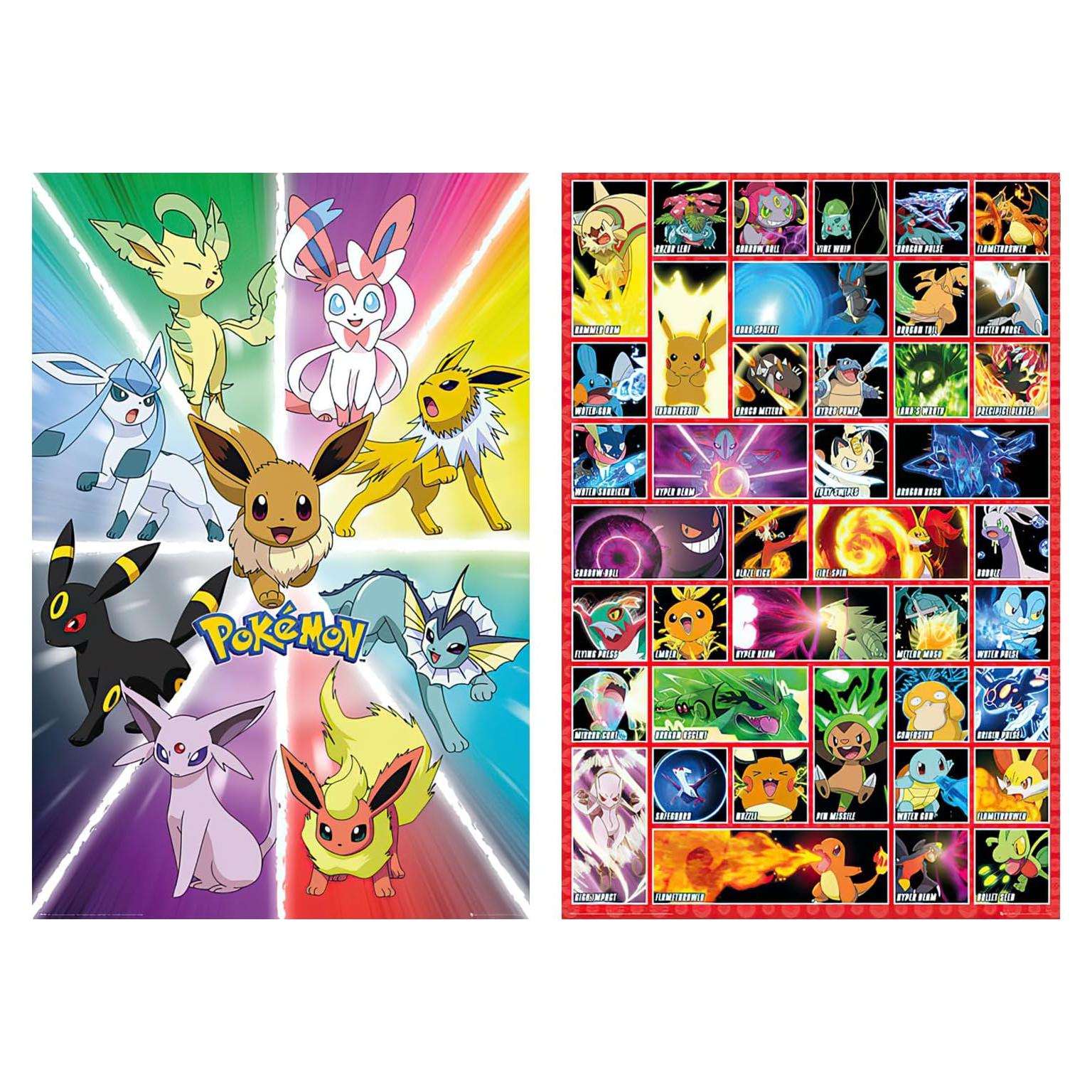 Conjunto de Pósters Pokémon 2 Piezas Evolución Eevee y Movimientos