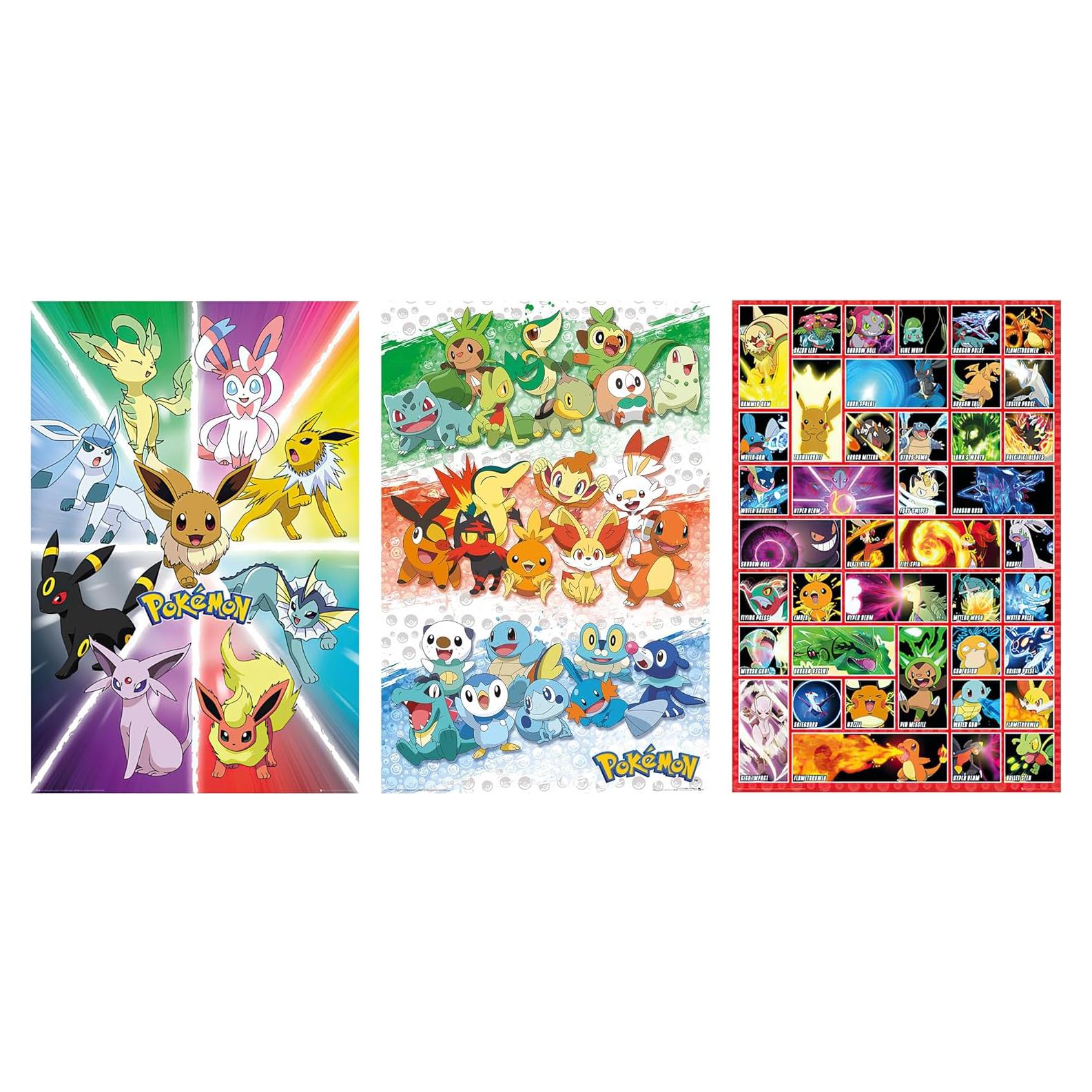 Conjunto de Pósters de Anime Pokémon 3 Piezas 91x61 cm