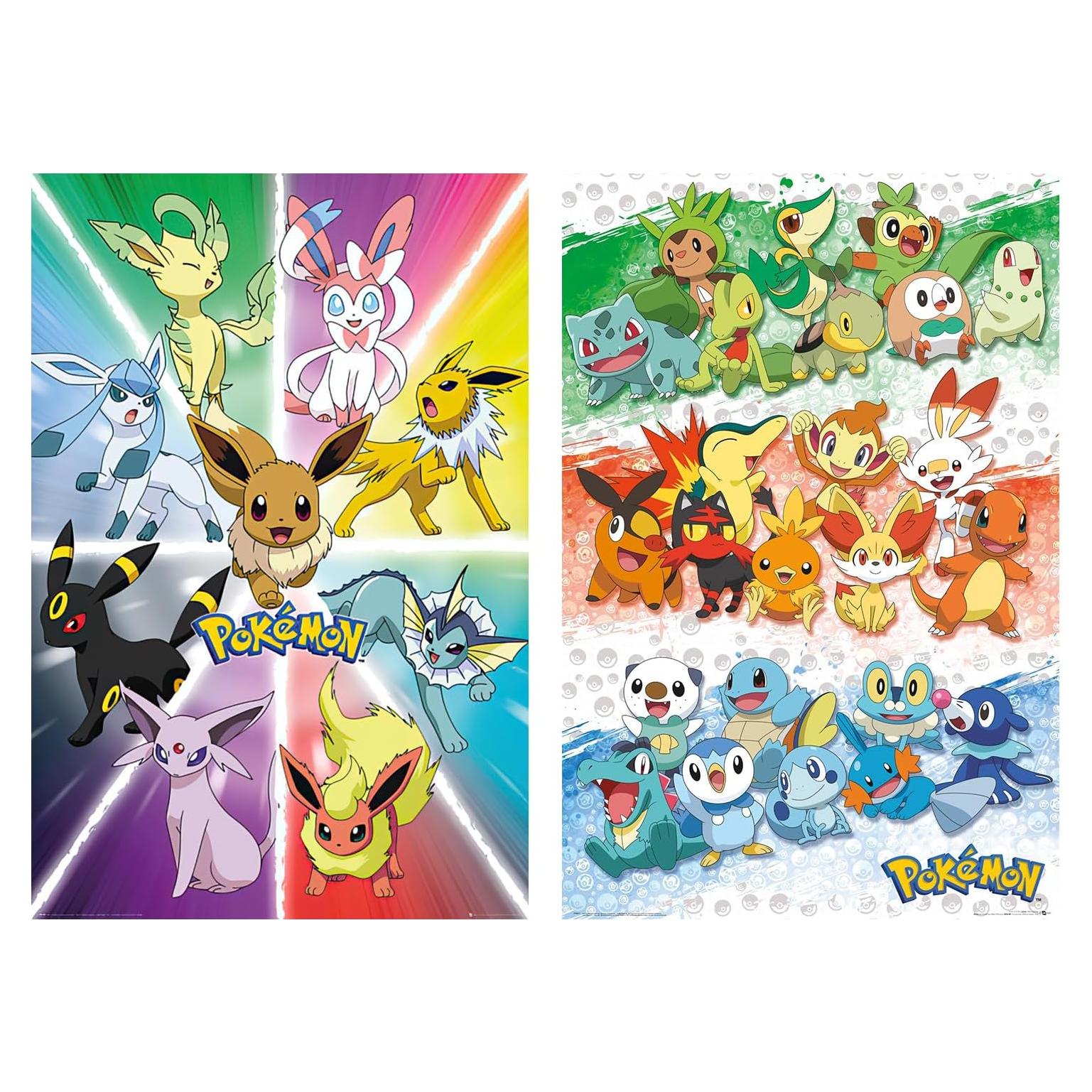 Conjunto de Pósters Pokémon 2 Piezas Evolución Eevee y Compañeros