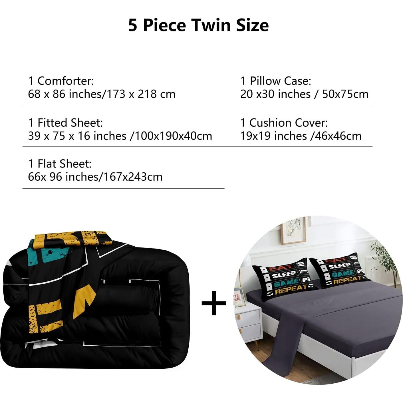 Juego de Ropa de Cama Individual ROWADALO 5 Piezas Gamer