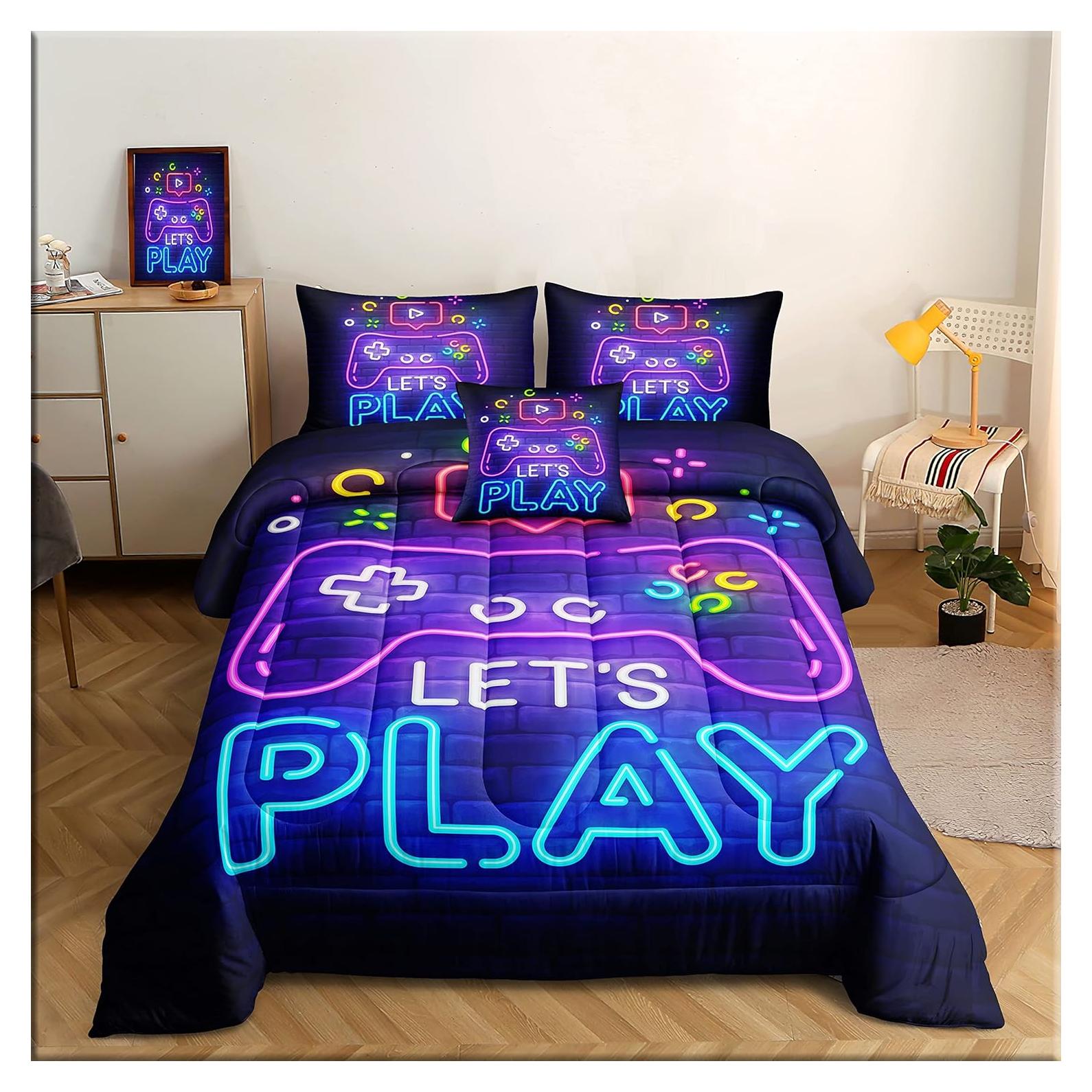 Conjunto de Ropa de Cama Individual ROWADALO 5 Piezas 3D Gamer