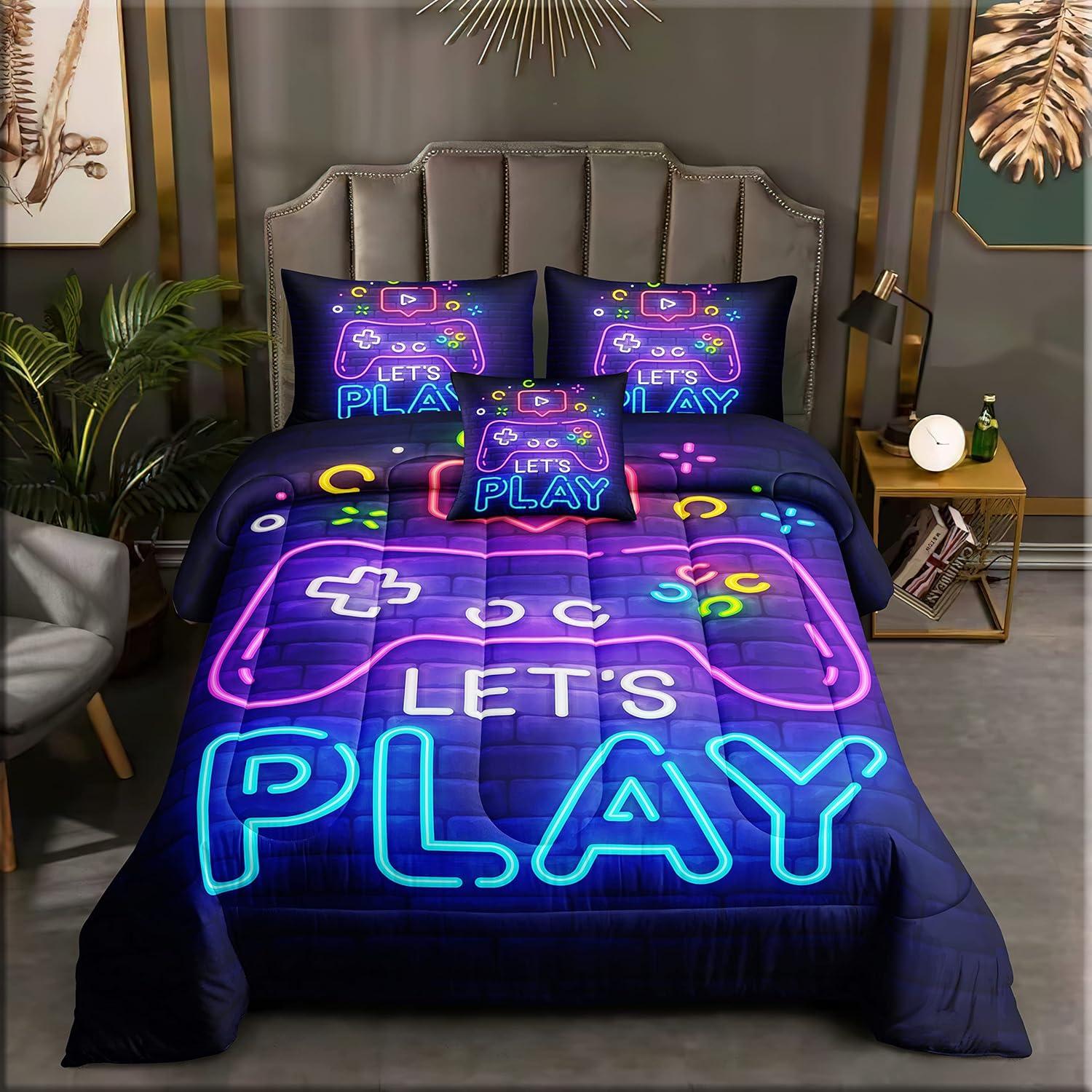 Conjunto de Ropa de Cama Individual ROWADALO 5 Piezas 3D Gamer