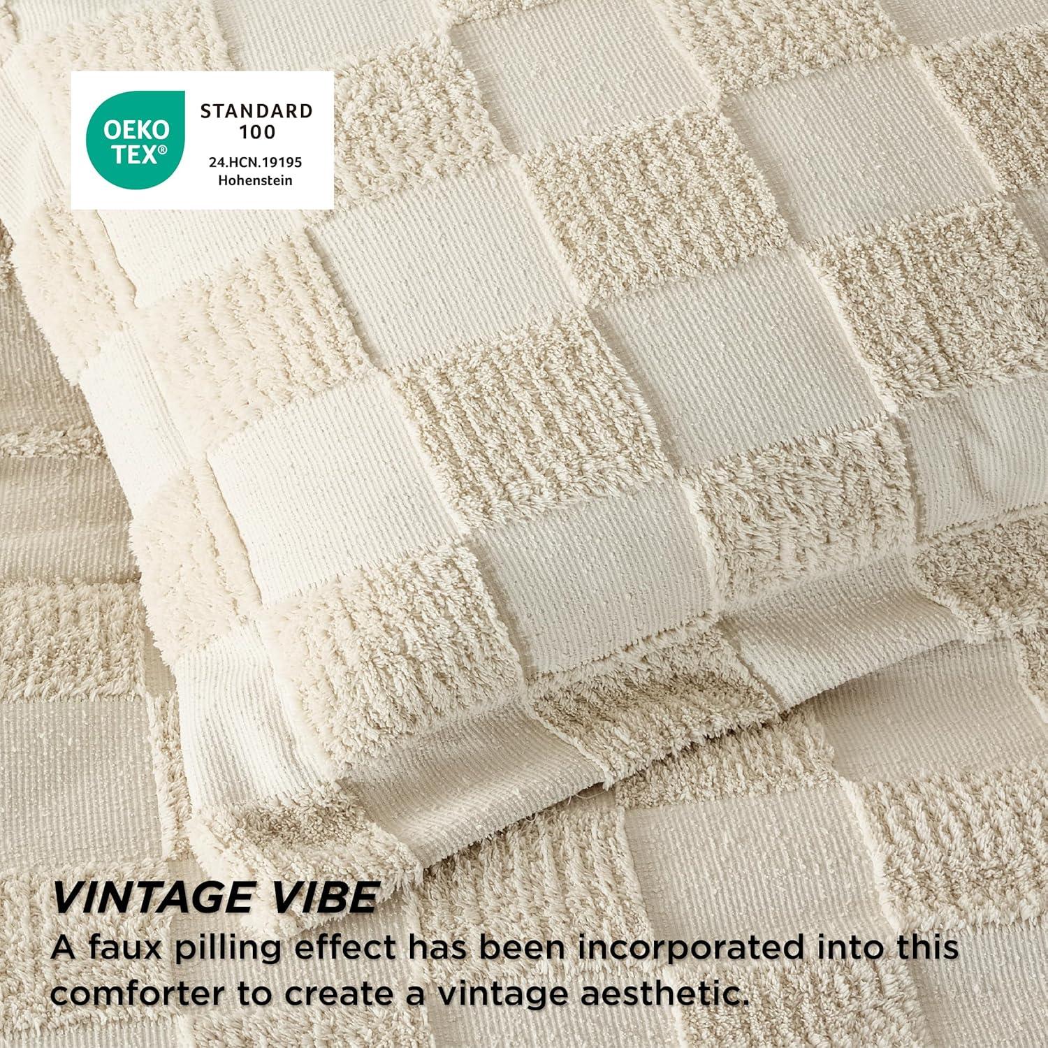 Juego de Edredón Queen Bedsure Beige Cuadro con Relieve 3 Piezas