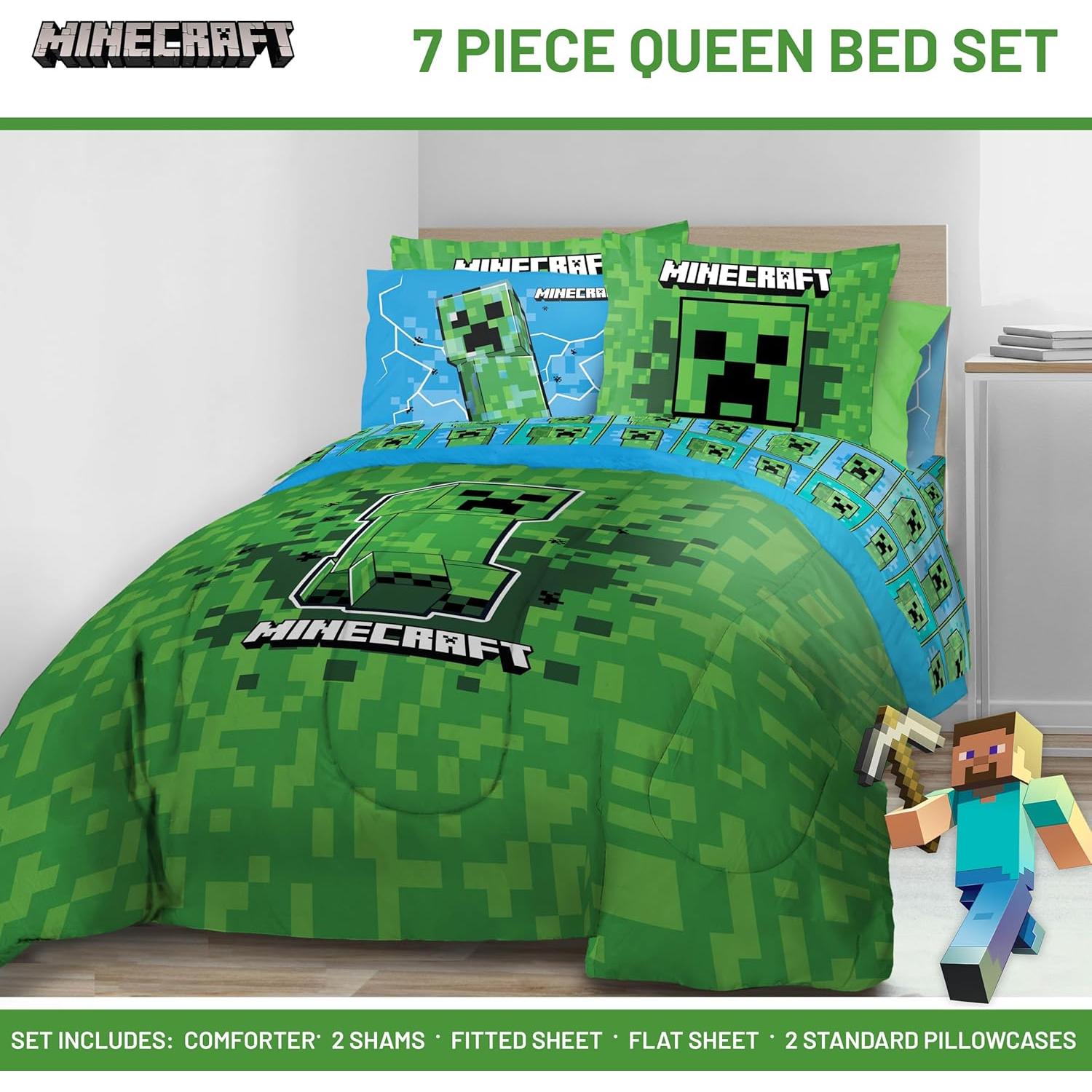 Juego de Edredón Jay Franco Minecraft Creeper 7 Piezas Queen