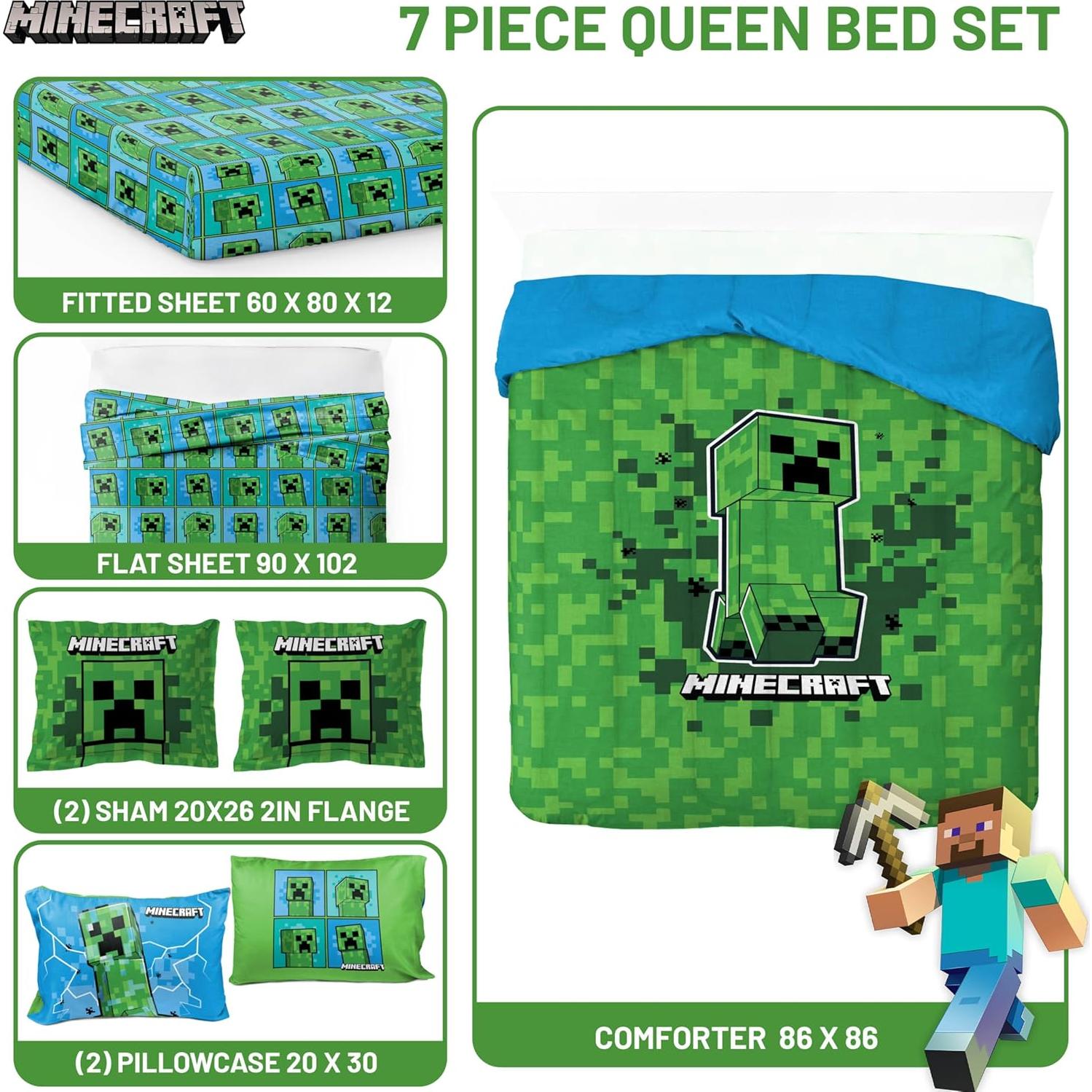 Juego de Edredón Jay Franco Minecraft Creeper 7 Piezas Queen