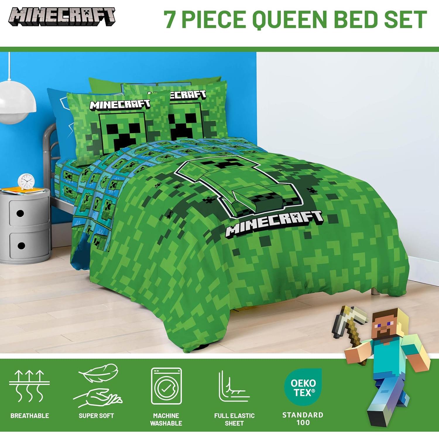 Juego de Edredón Jay Franco Minecraft Creeper 7 Piezas Queen