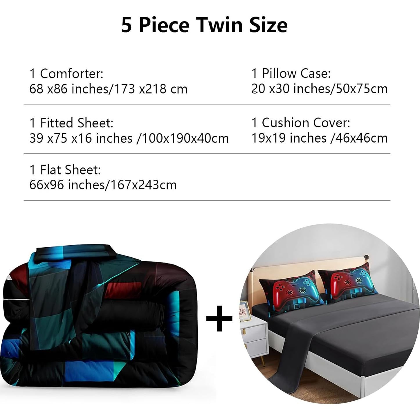 Juego de Cama Gamer Twin 5 Piezas ROWADALO Microfibra
