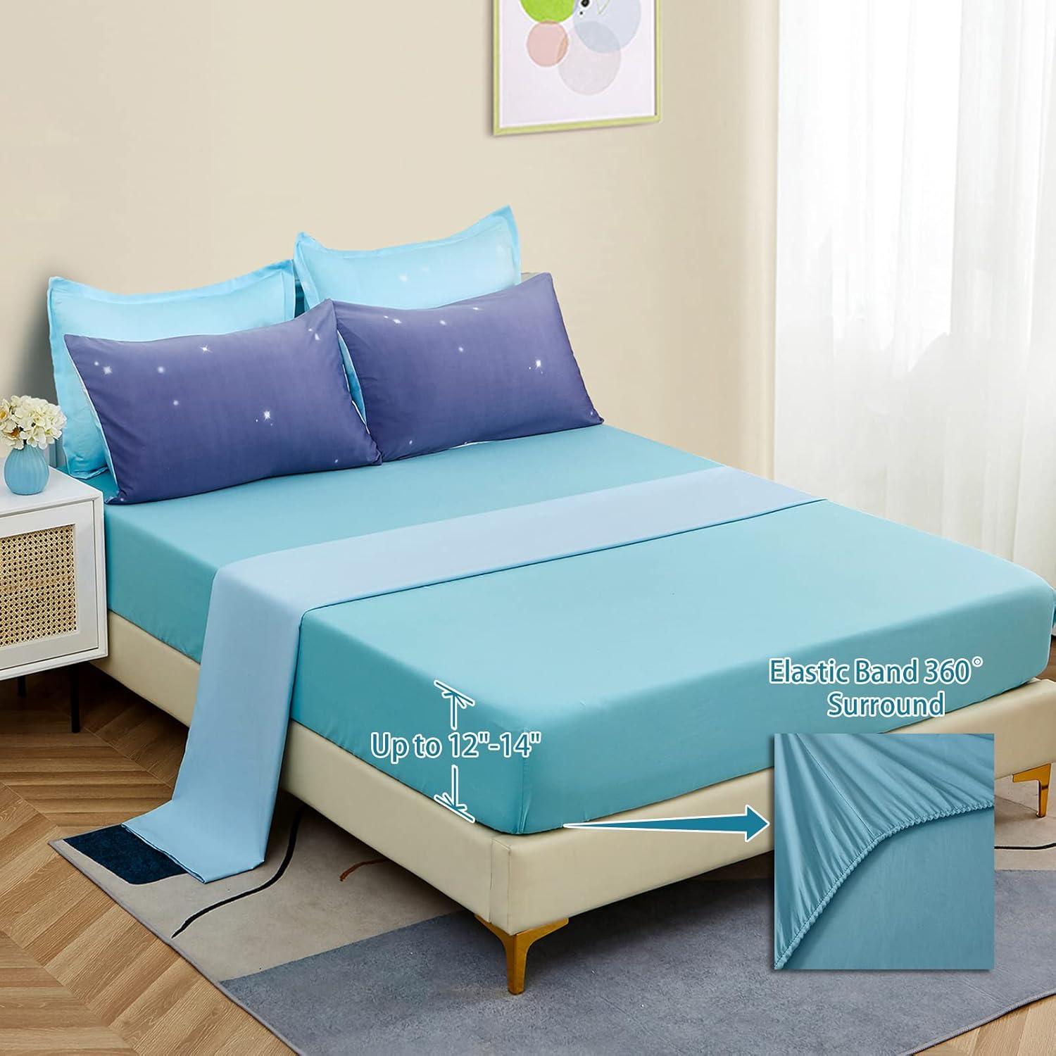 Juego de Edredón Completo Dinjoy Ombre Azul Púrpura 7 Piezas