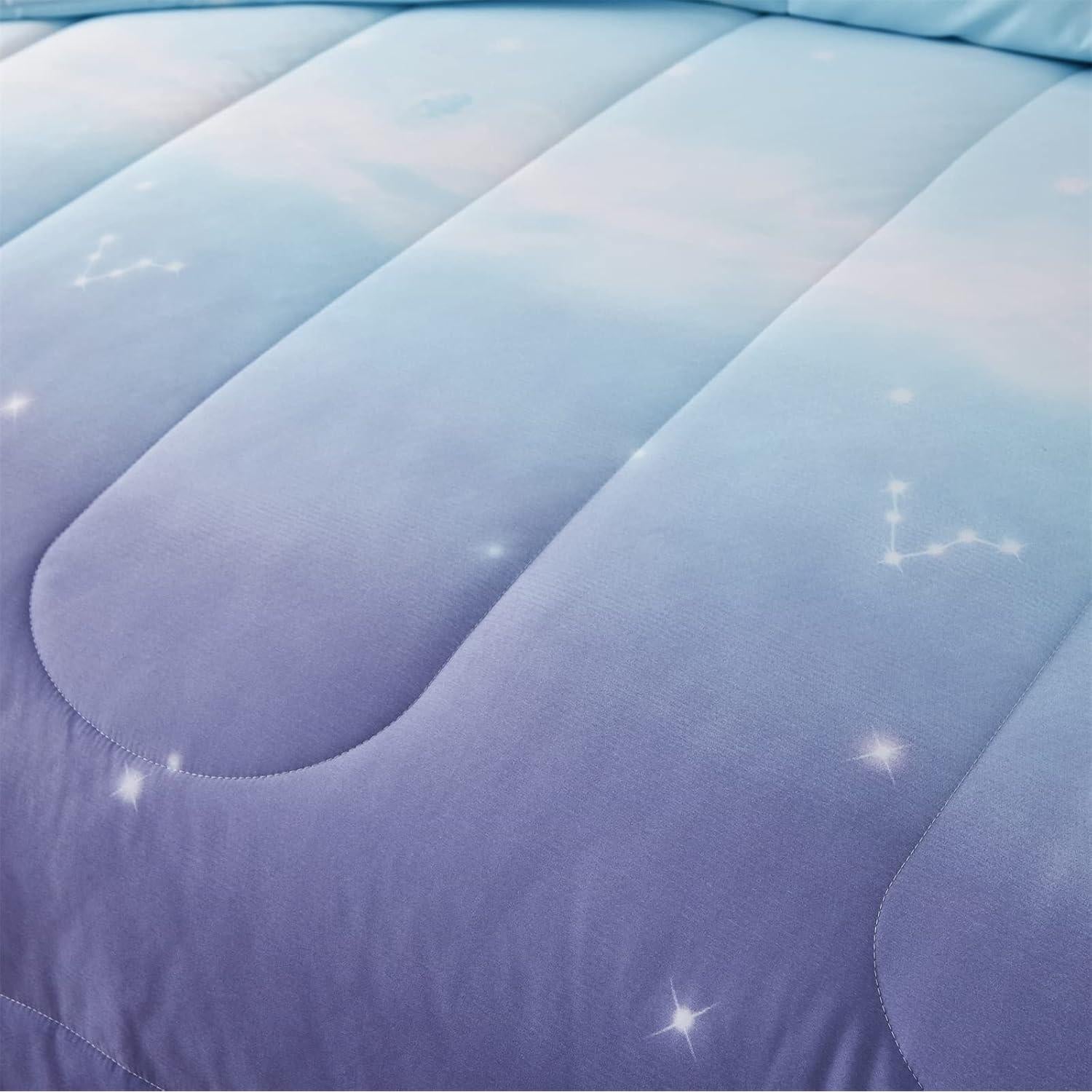 Juego de Edredón Completo Dinjoy Ombre Azul Púrpura 7 Piezas