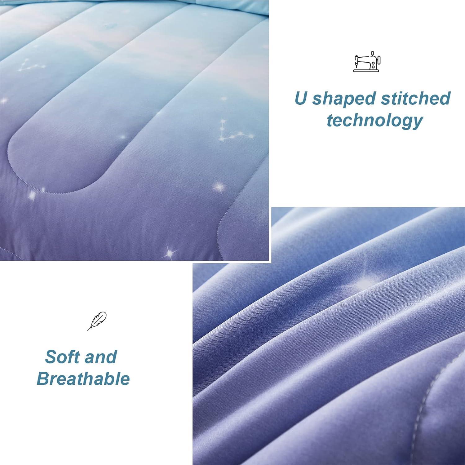 Juego de Edredón Completo Dinjoy Ombre Azul Púrpura 7 Piezas