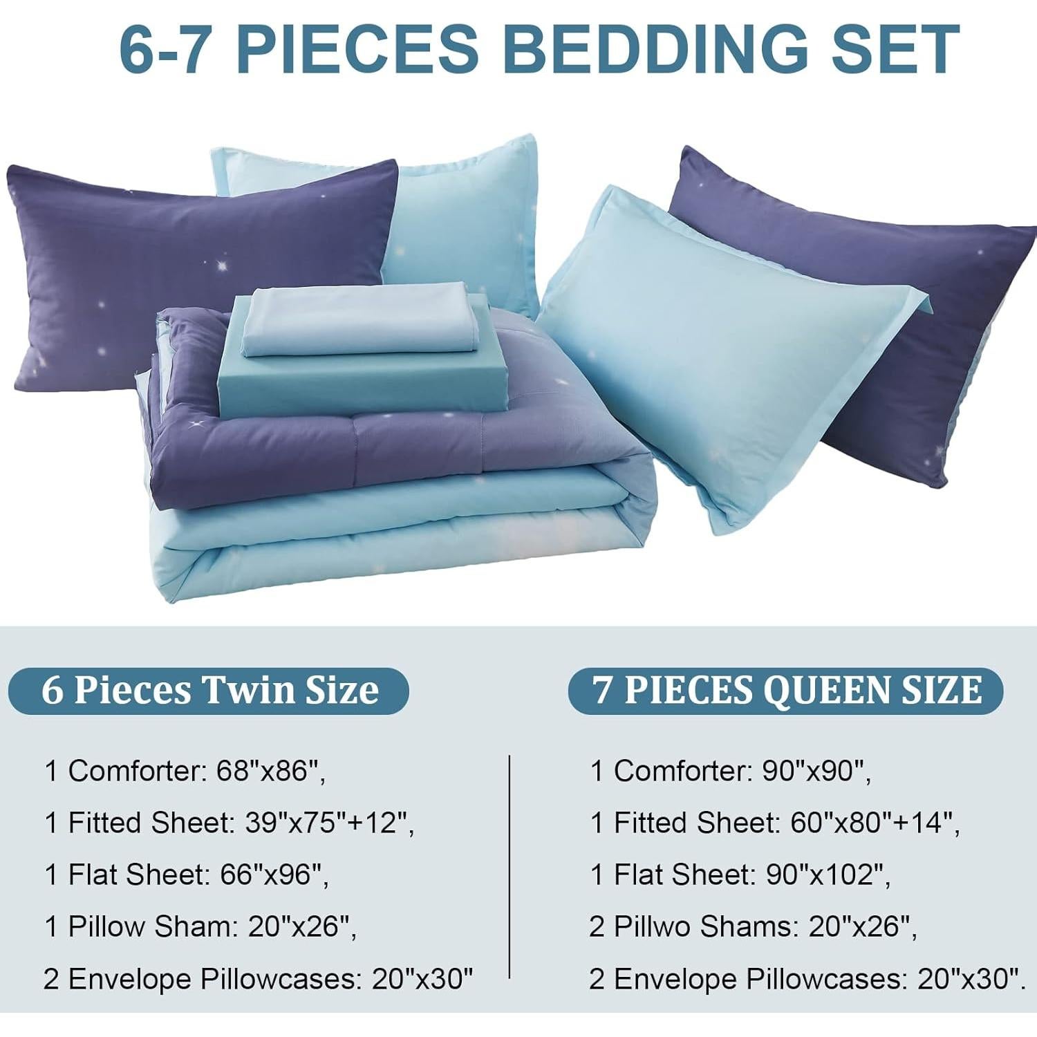 Juego de Edredón Completo Dinjoy Ombre Azul Púrpura 7 Piezas