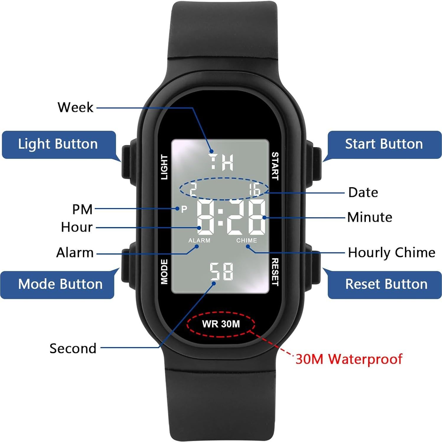 Reloj Digital Deportivo Juboos para Niños 7-16 Años Impermeable