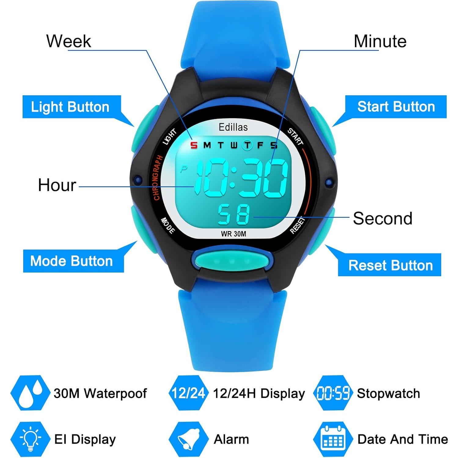 Reloj Digital Impermeable para Niños Yadelai Edi8207B Azul