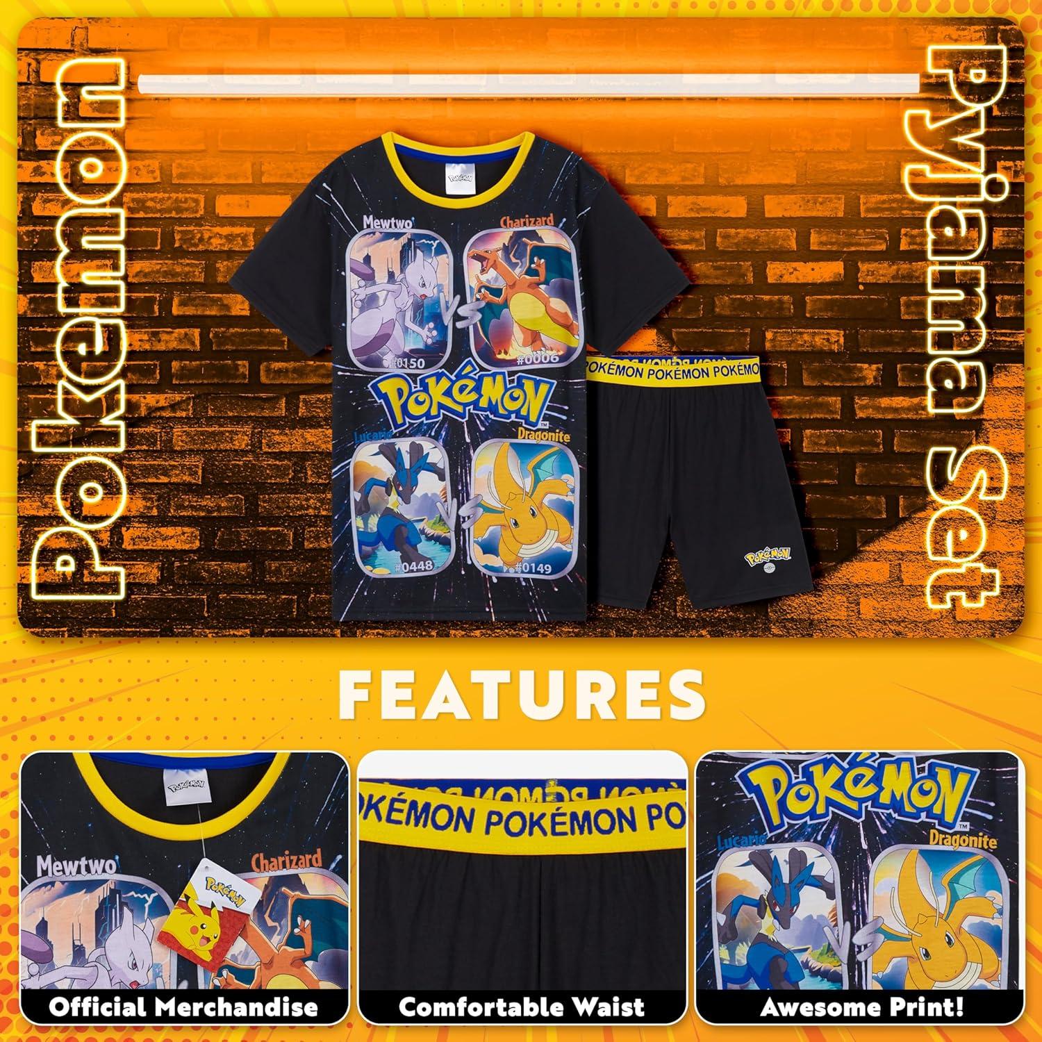 Pijamas Pokemon Niños 6-7 Años Camiseta y Pantalones Cortos