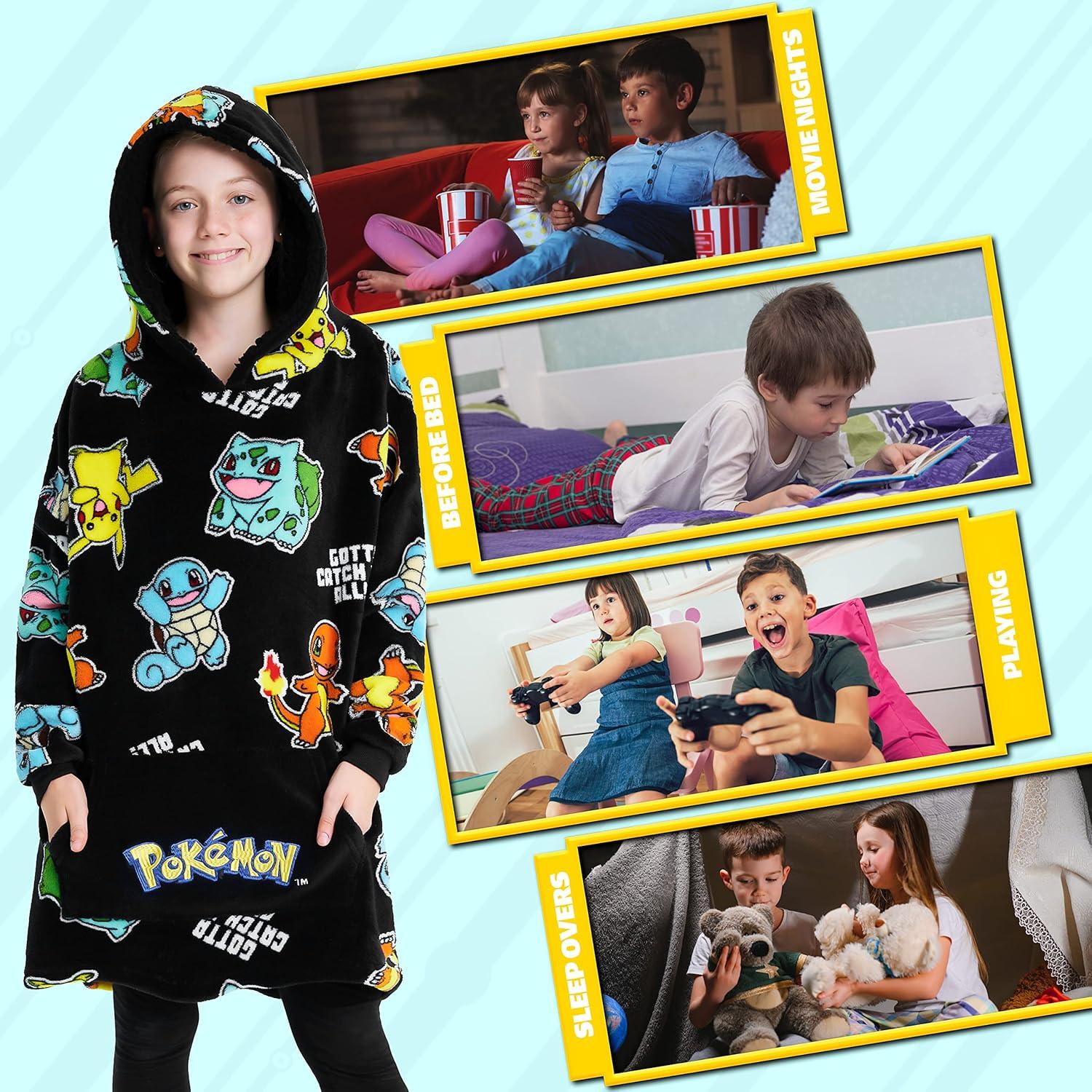 Manta con Capucha Pokémon Pikachu para Niños - Felpa Portátil