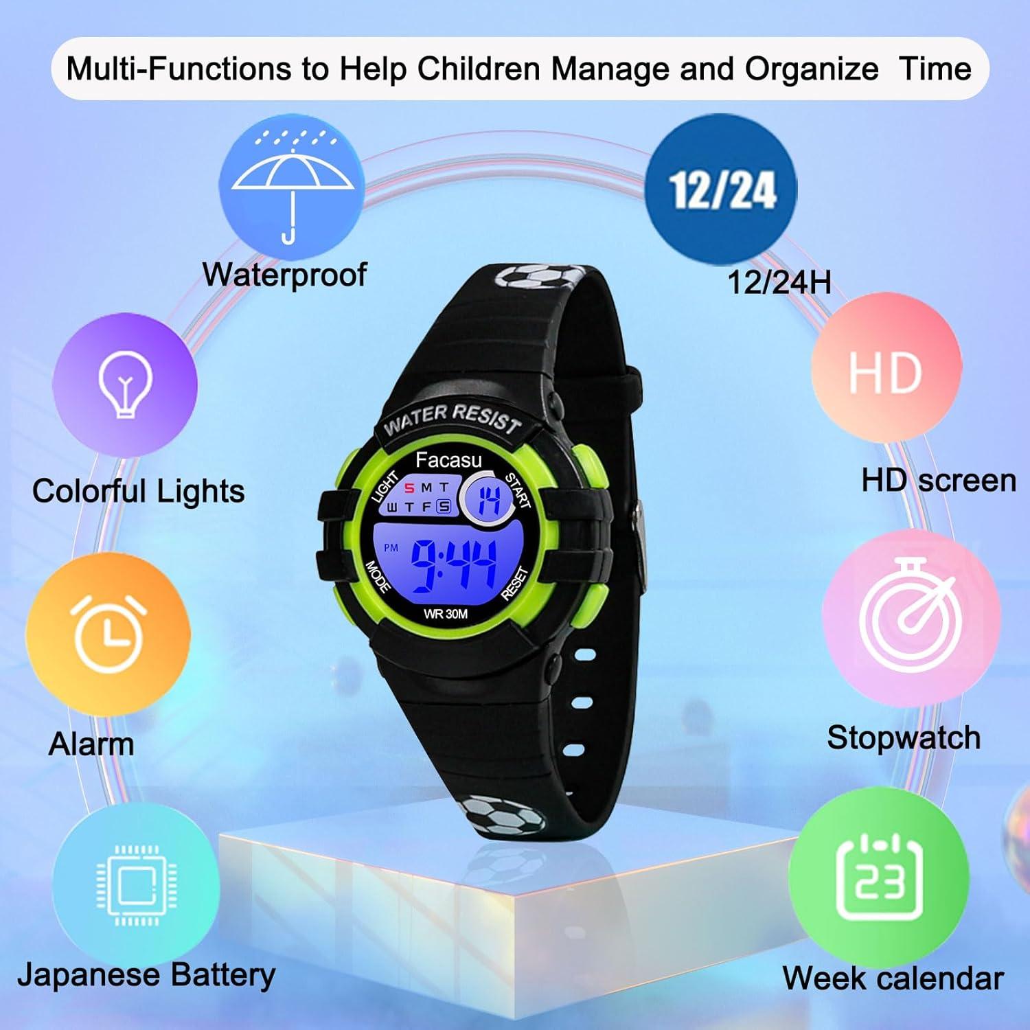 Reloj Digital Deportivo Impermeable Facasu para Niños - Colorido