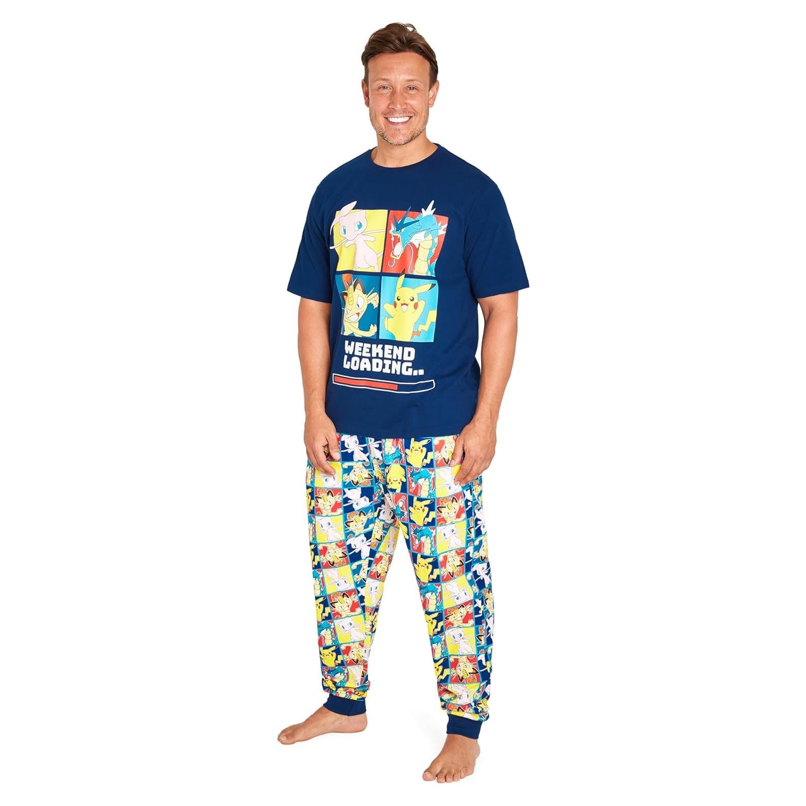 Conjunto de Pijamas para Hombres Pokemon Camiseta y Pantalones Largos S-3XL