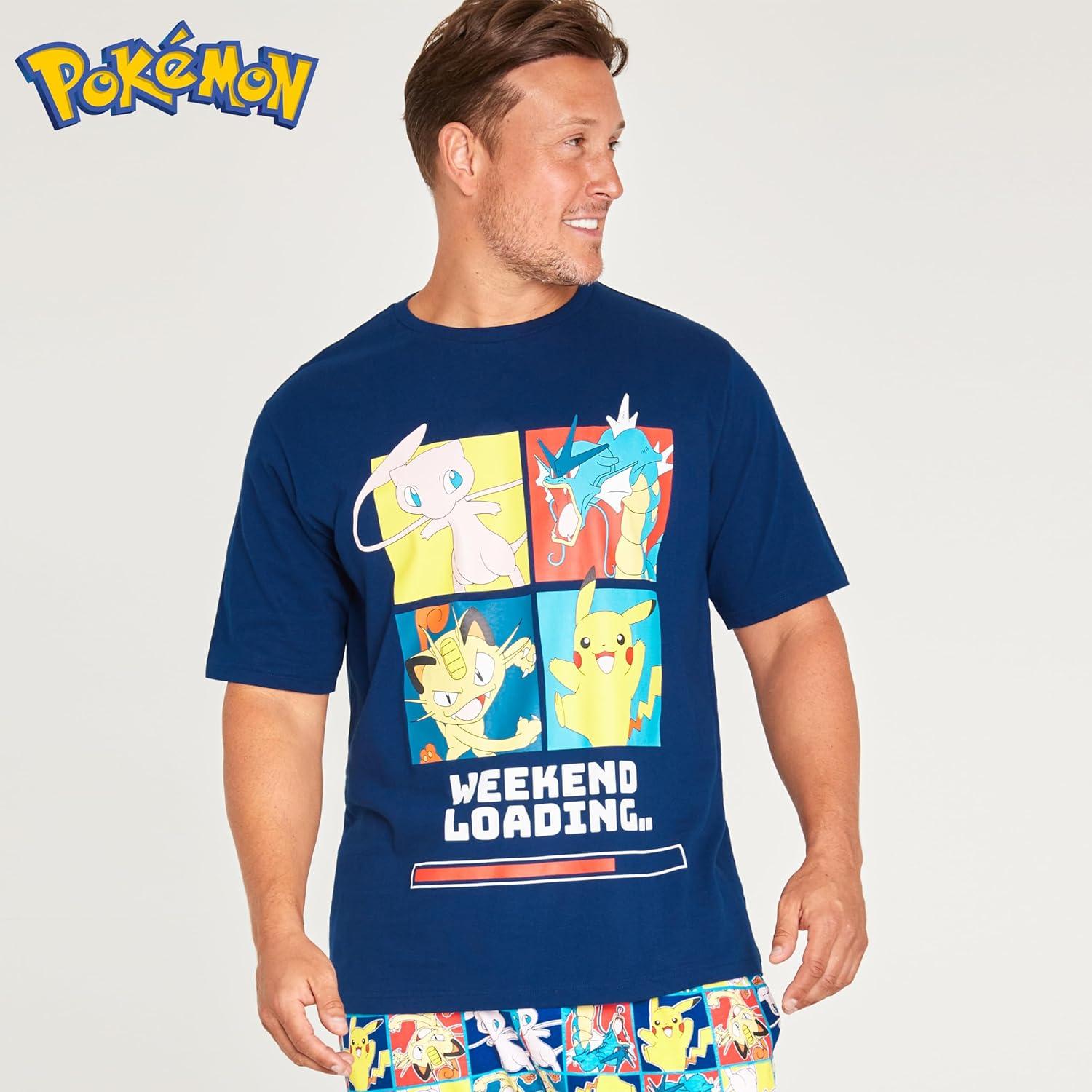 Conjunto de Pijamas para Hombres Pokemon Camiseta y Pantalones Largos S-3XL
