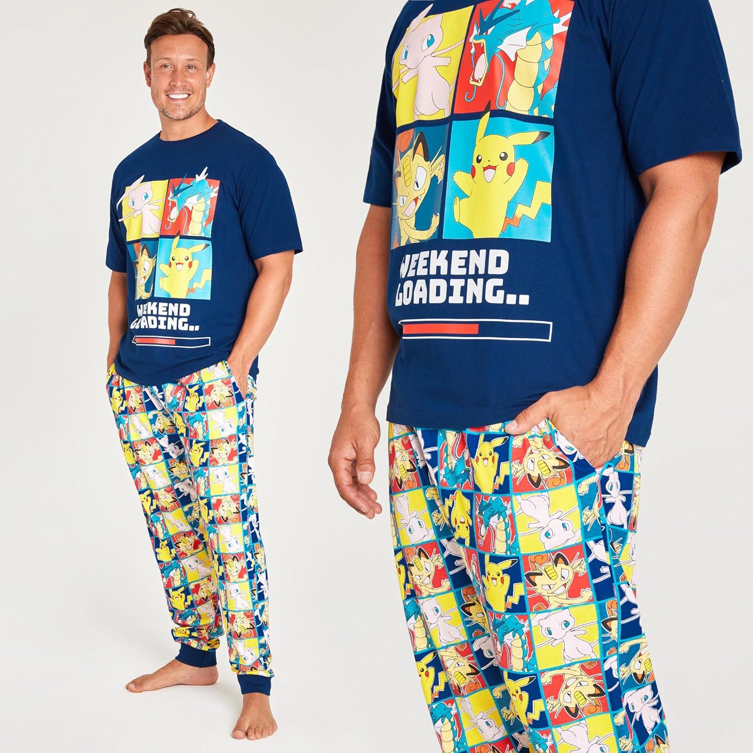 Conjunto de Pijamas para Hombres Pokemon Camiseta y Pantalones Largos S-3XL