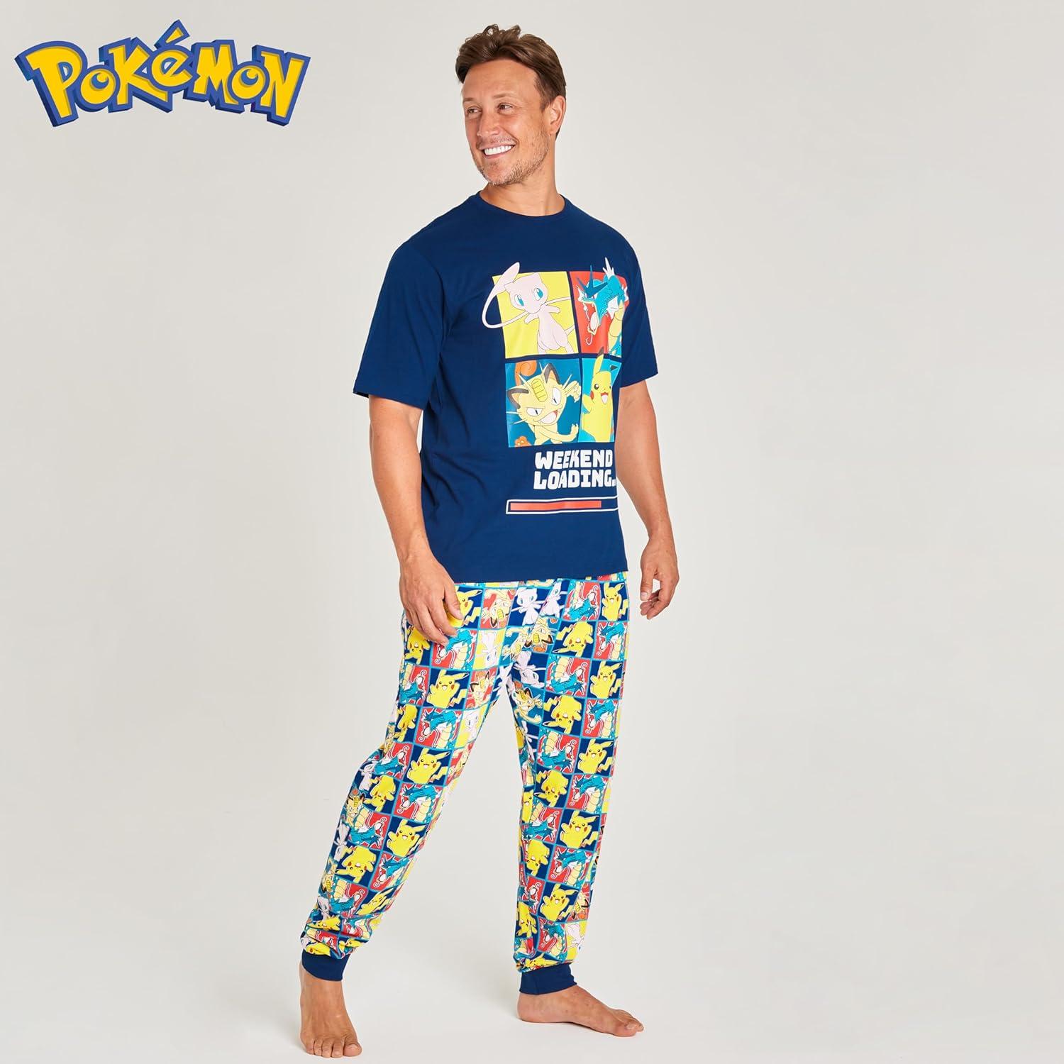 Conjunto de Pijamas para Hombres Pokemon Camiseta y Pantalones Largos S-3XL