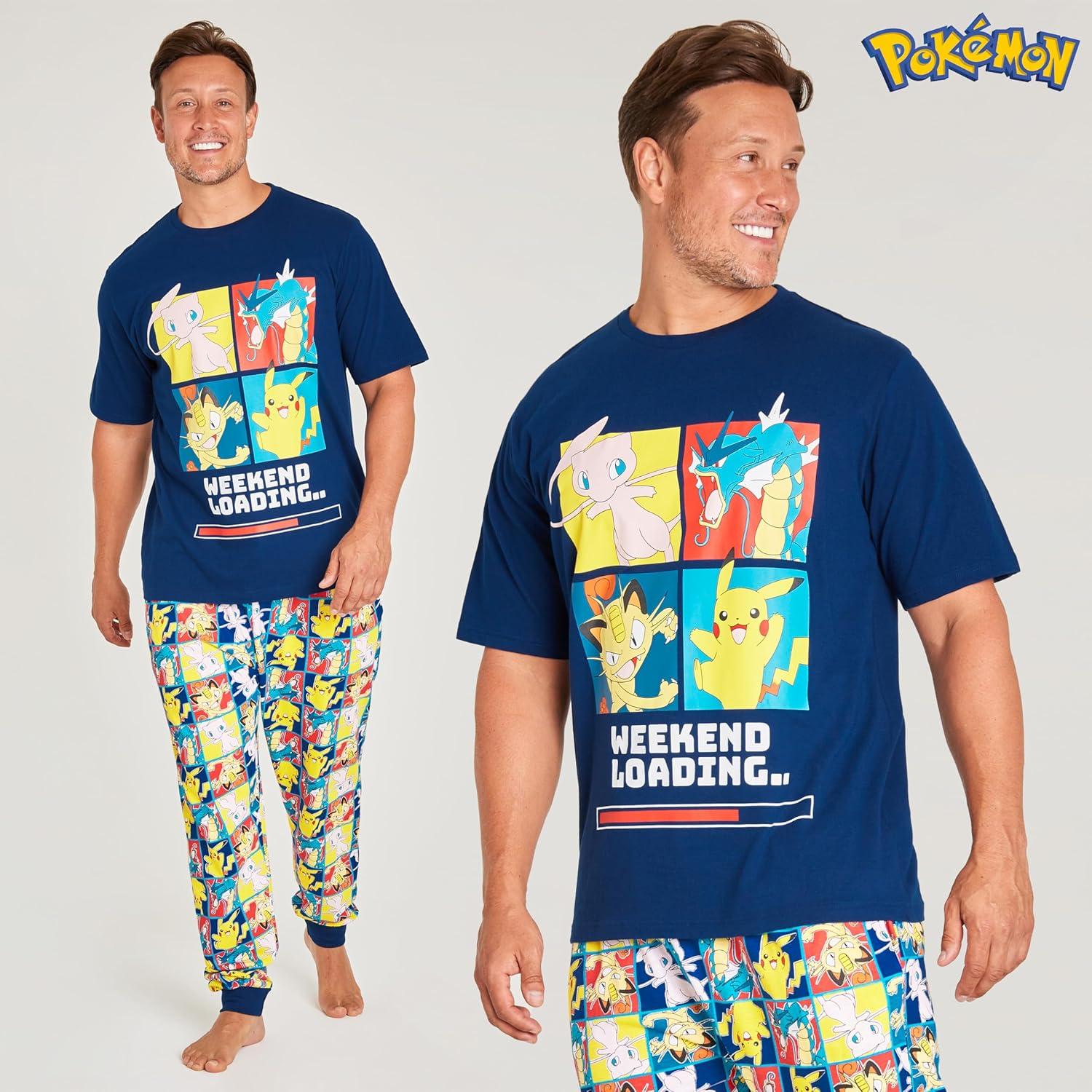 Conjunto de Pijamas para Hombres Pokemon Camiseta y Pantalones Largos S-3XL