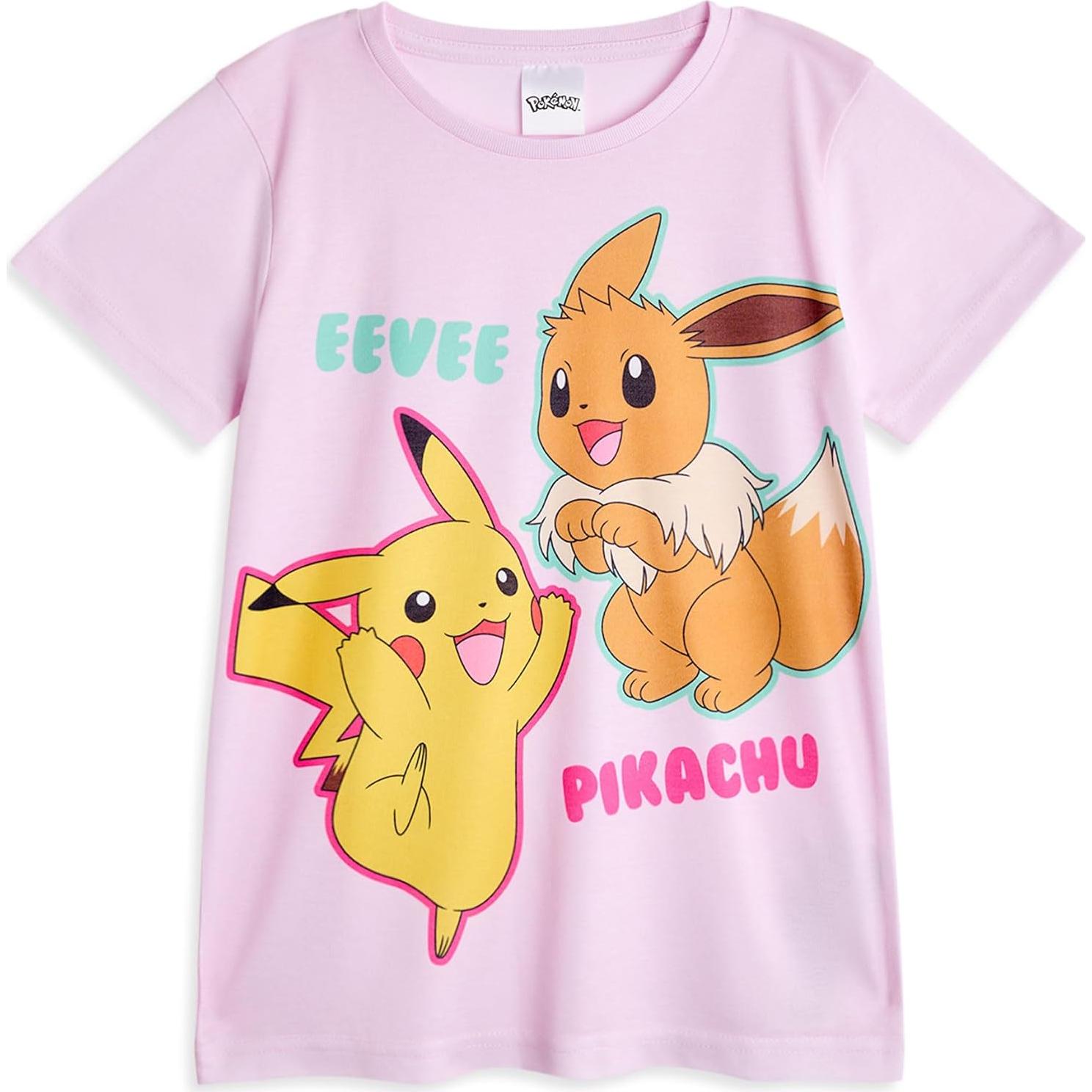 Conjunto de Pijamas Niñas Pokémon Pikachu Eevee Rosa Verde 4-5T