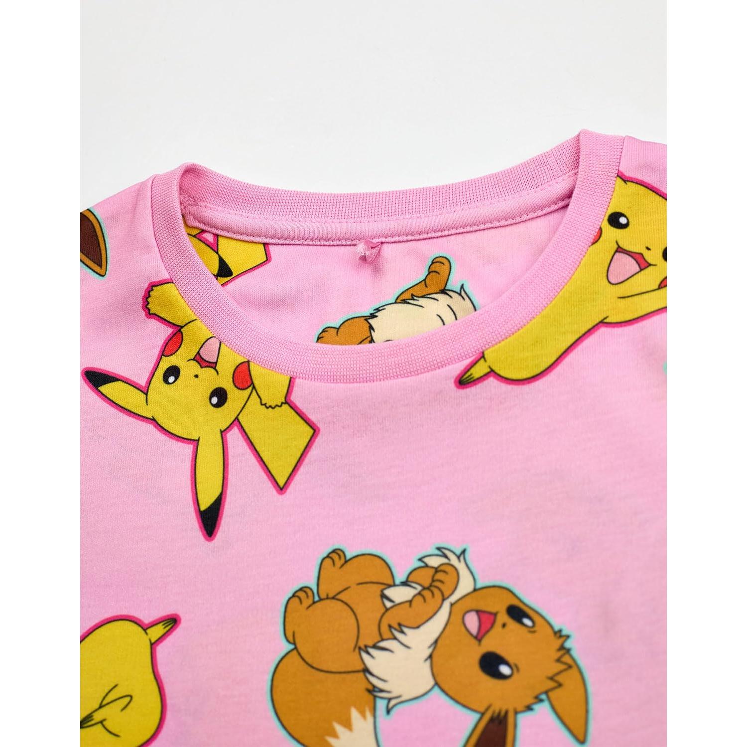Conjunto de Pijamas Niñas Pokémon Pikachu Eevee Rosa Verde 4-5T